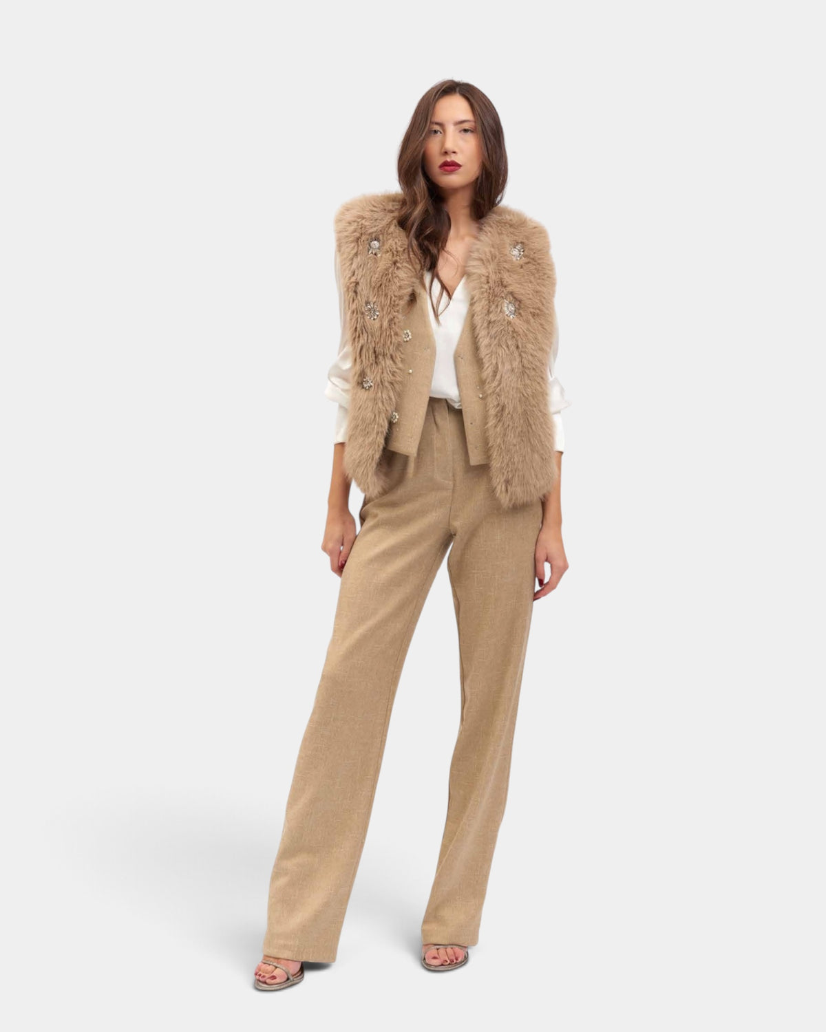 Koralline - Gilet in Ecopelliccia Beige