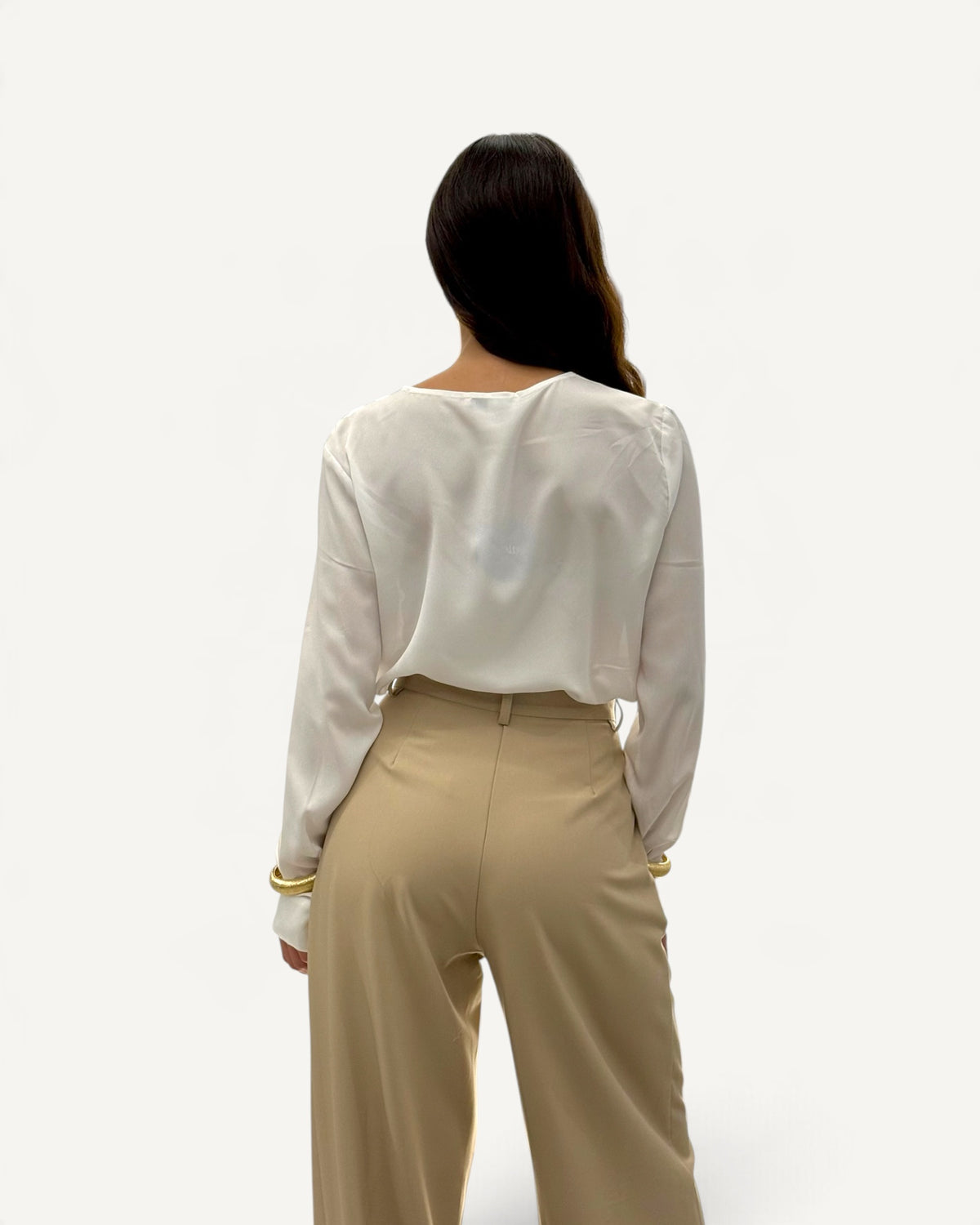 Koralline - Blusa Basic con Scollo a V Bianca