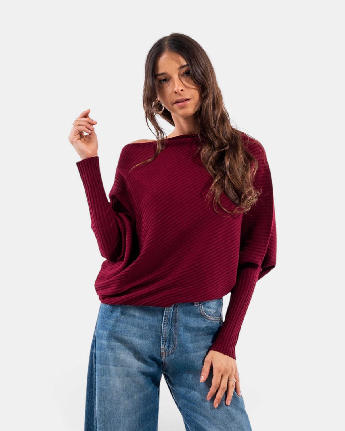 Kontatto - Maglia Asimmetrica A Coste Bordeaux