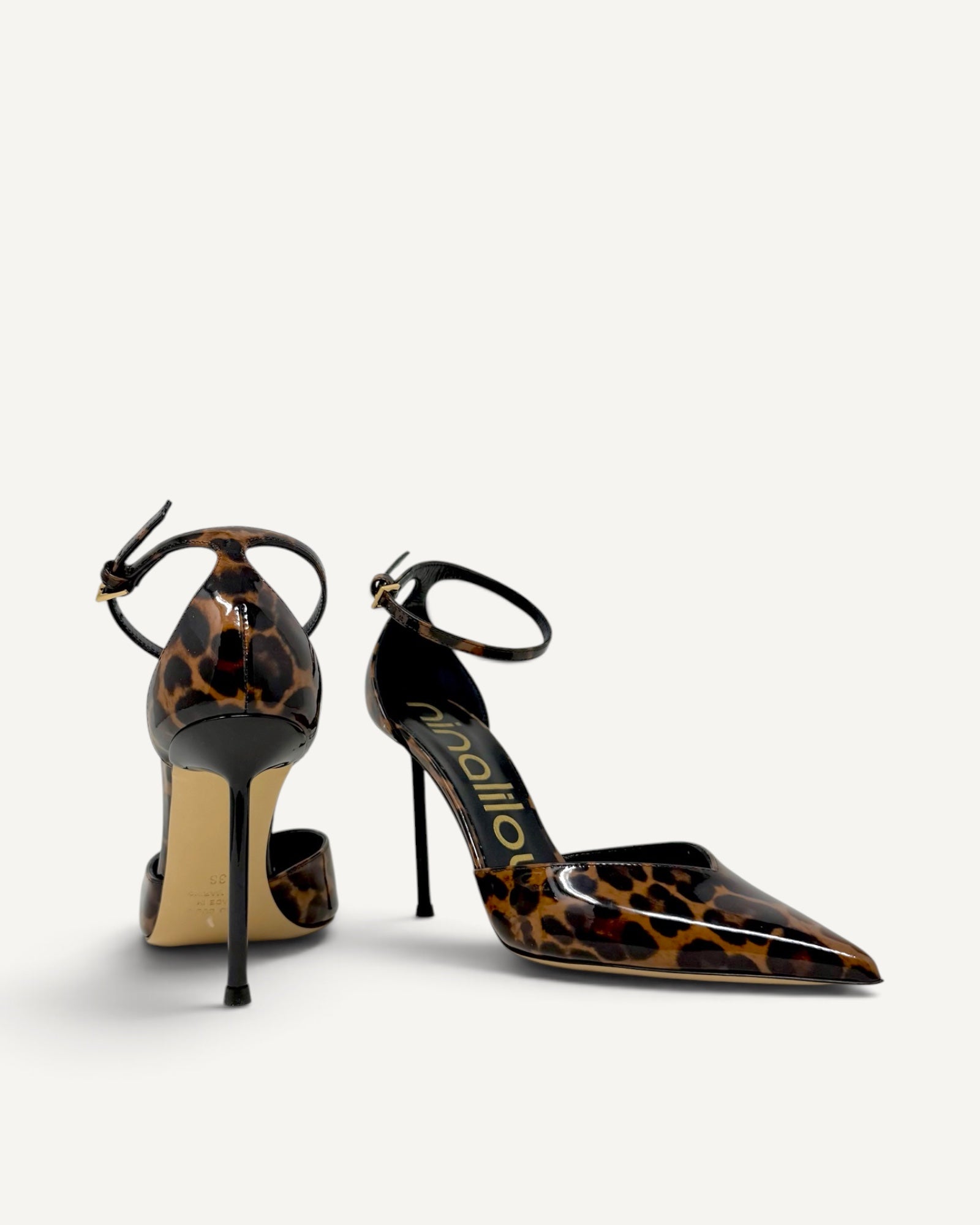 Nina Lilou - Décolleté Maculata in Pelle Lucida con Tacco Nero