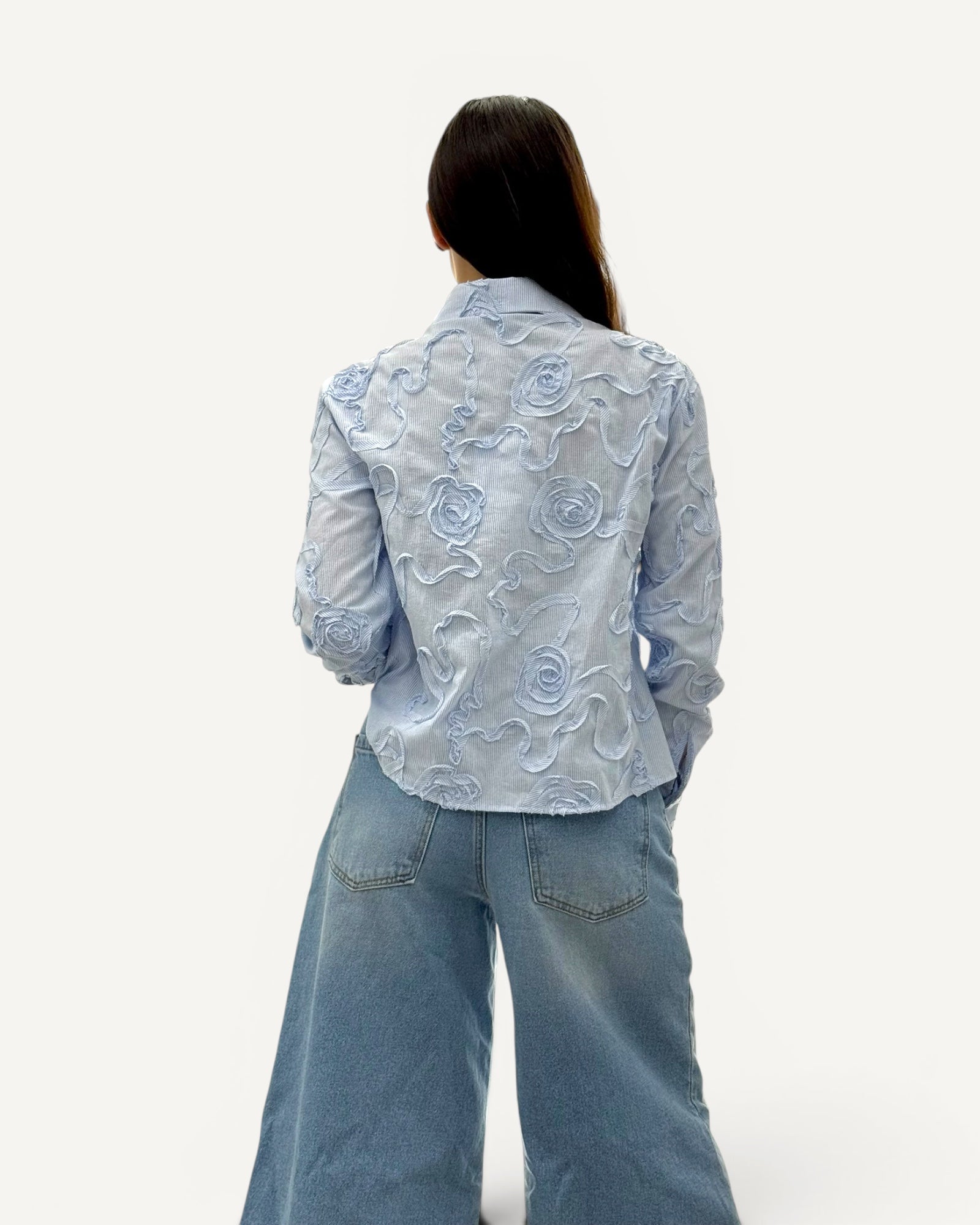 KikiSix - Camicia Rigata Ricamo