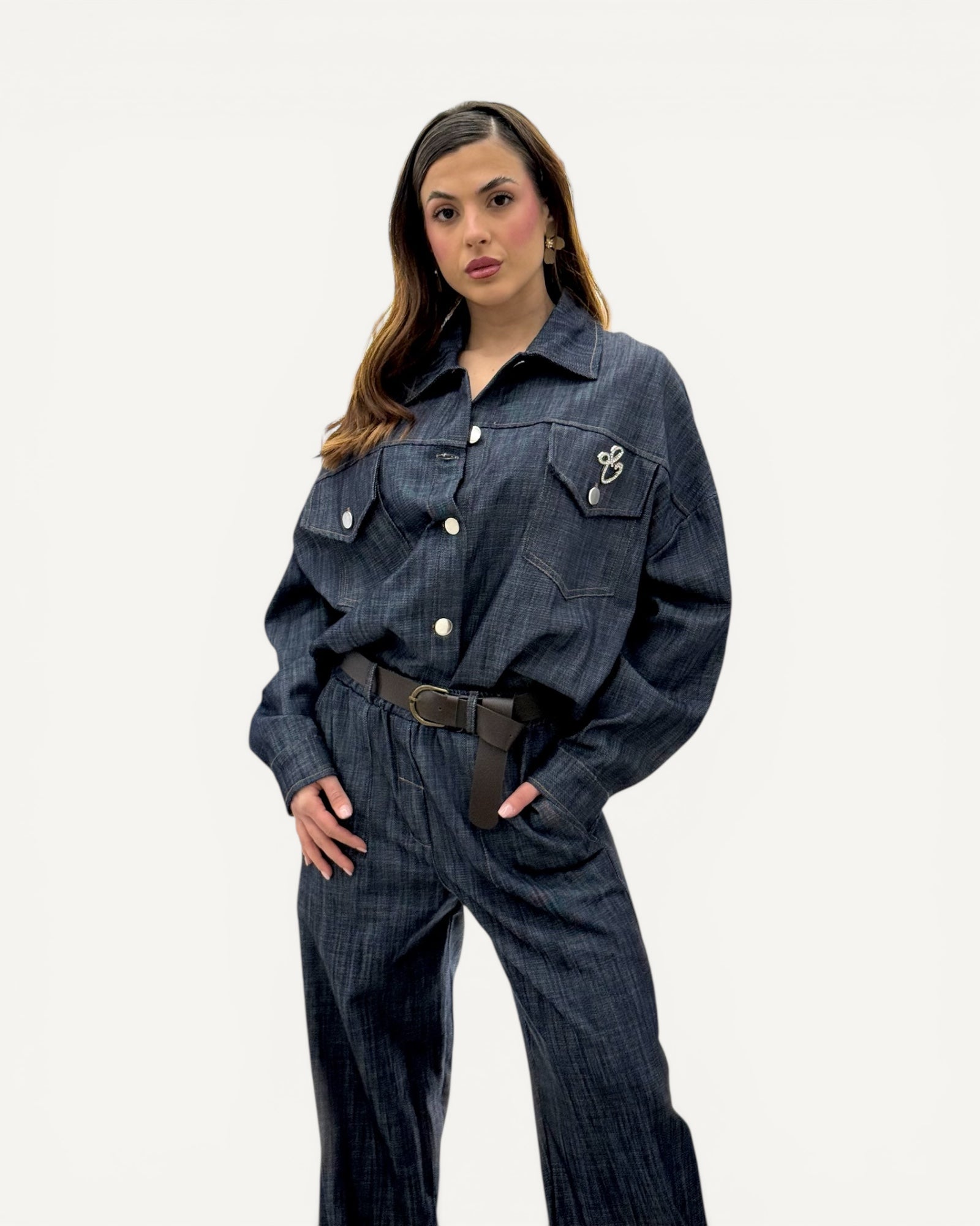 KikiSix - Bomber Jeans con Spilla