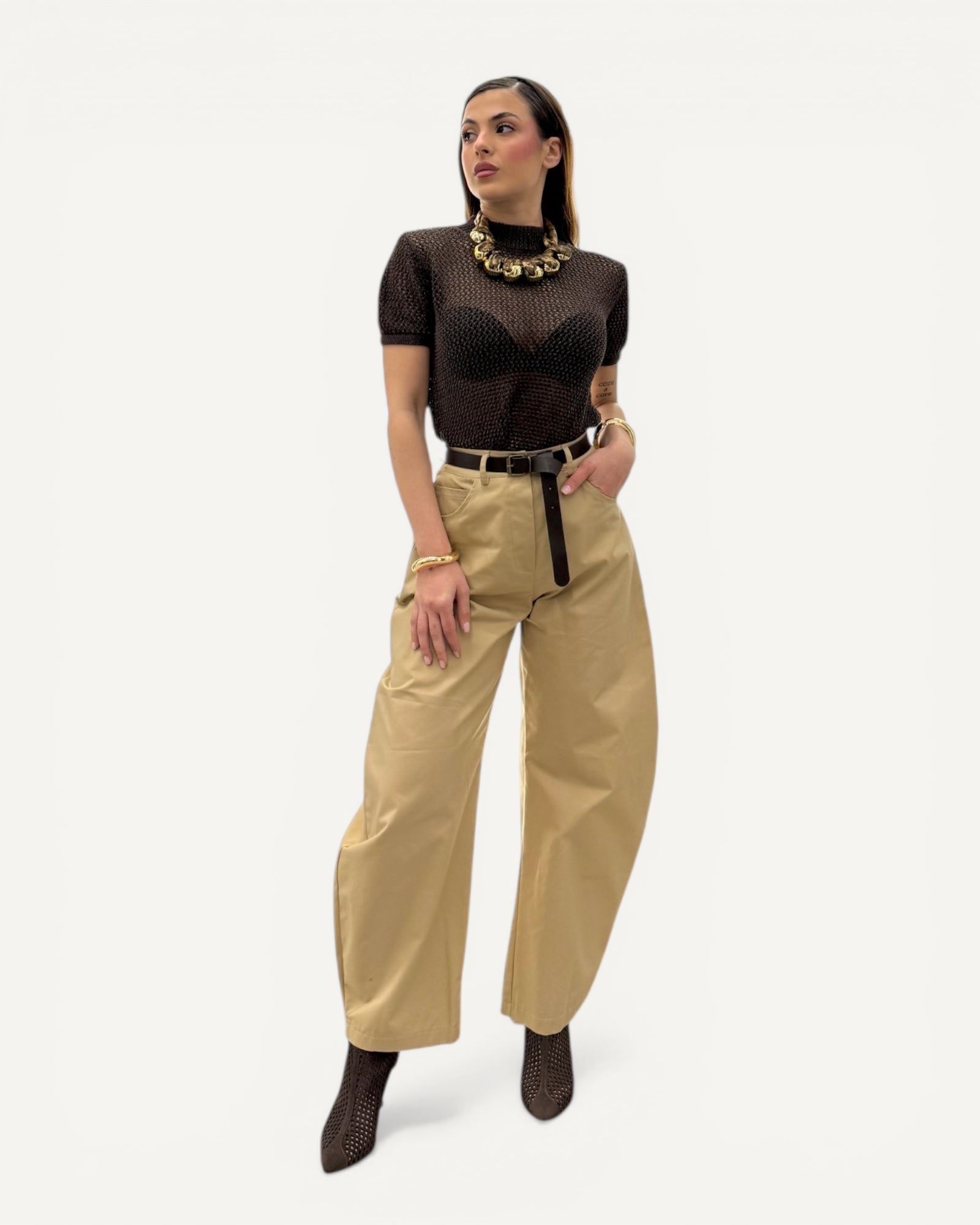 KikiSix - Pantalone Carrot Beige