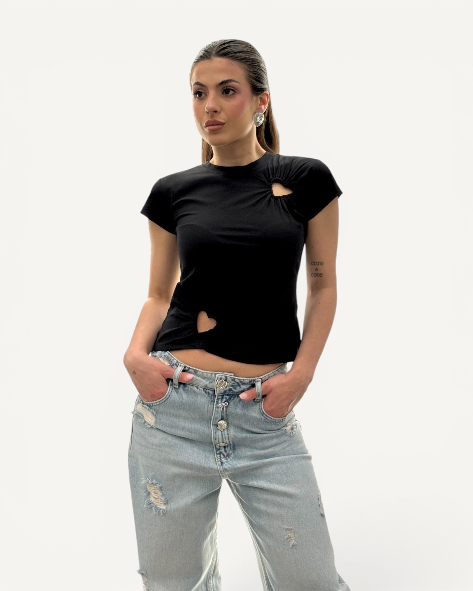 No Secrets - T-Shirt Nera Cuori