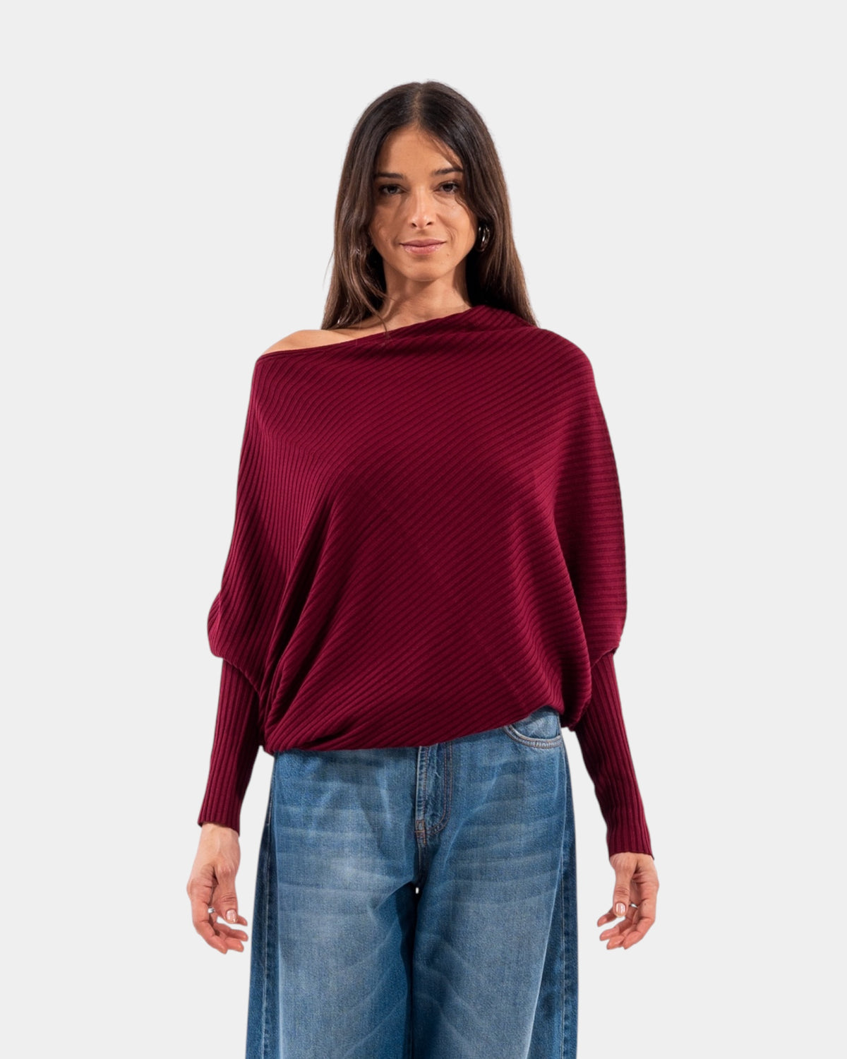 Kontatto - Maglia Asimmetrica A Coste Bordeaux