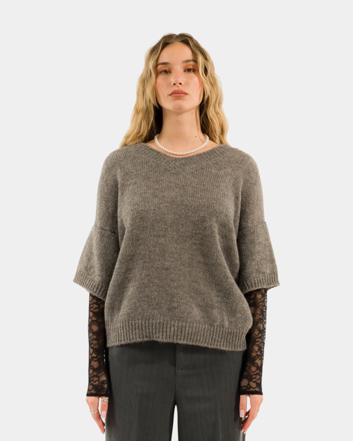 Kontatto - Maglione Scollo V Maniche Pizzo
