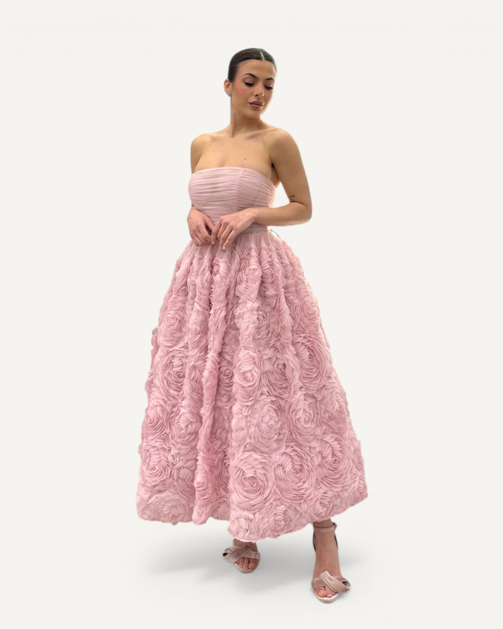 No Secrets - Abito Midi con Rose e Tulle