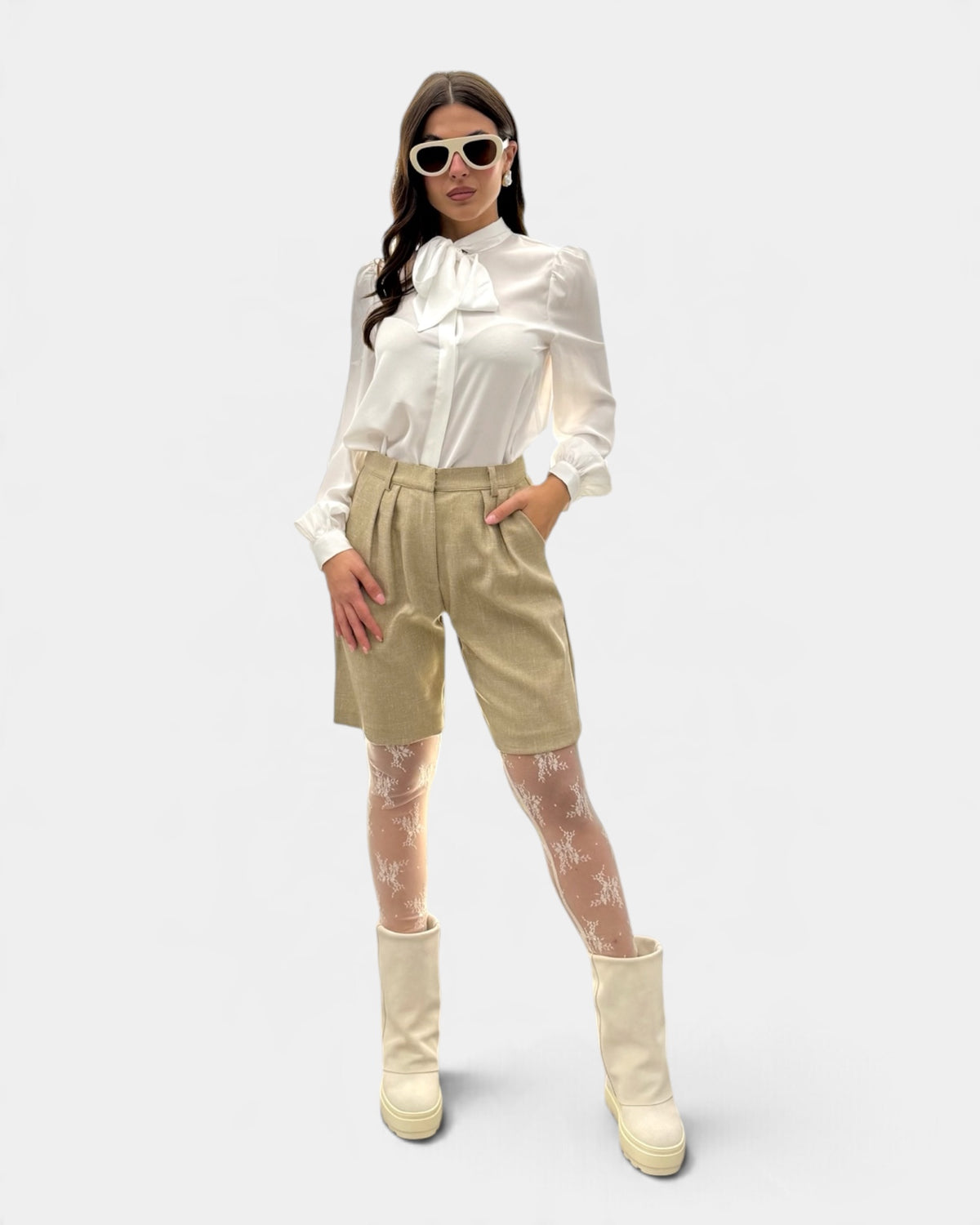 Koralline - Camicia con Fiocco al Collo Bianca