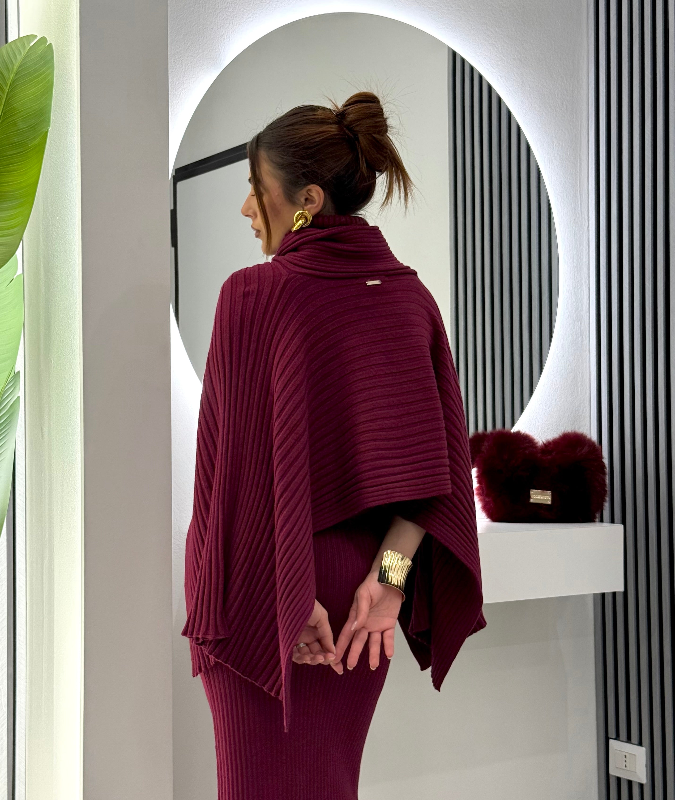 No Secrets - Poncho Maglia Coste Bordeaux