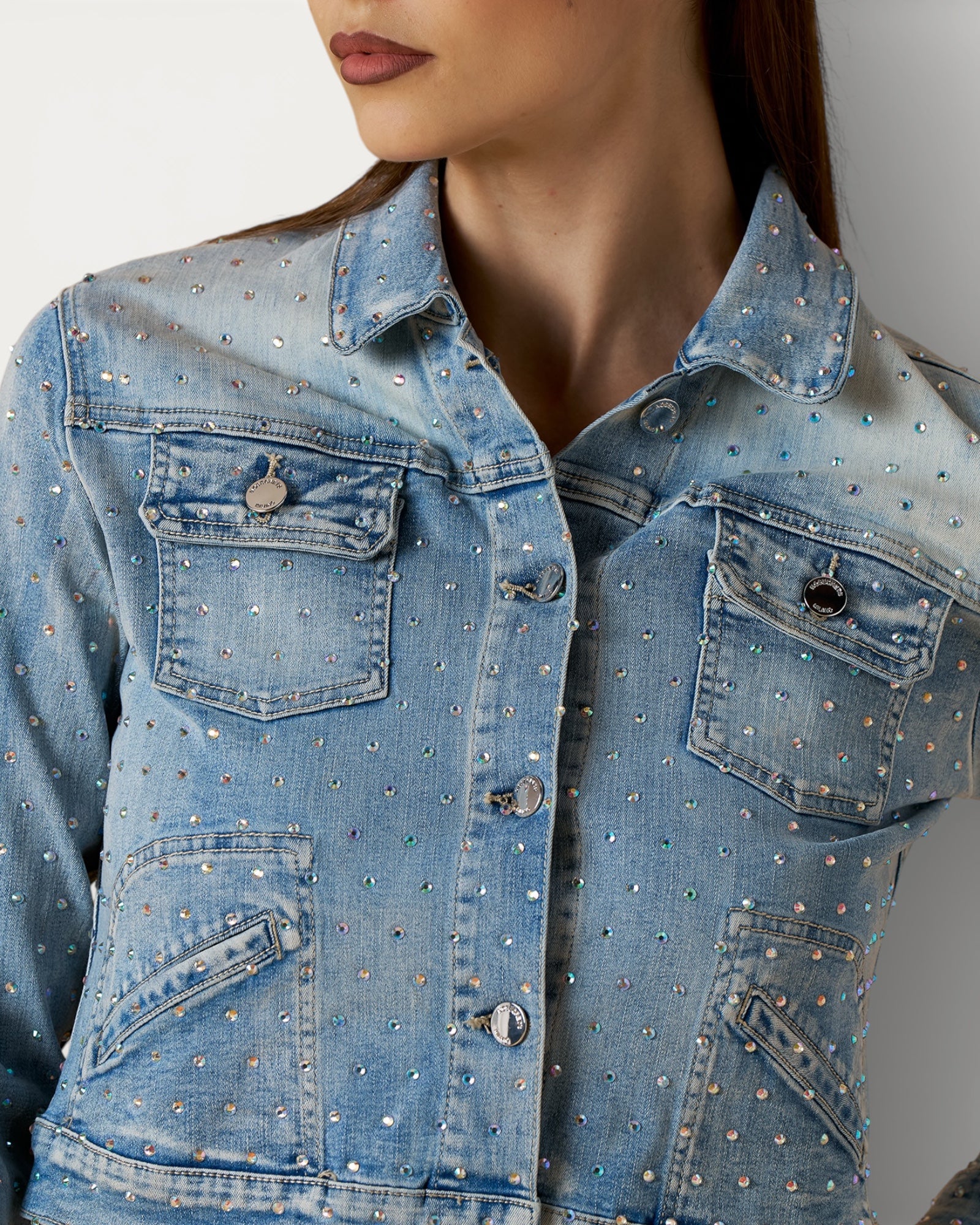 No Secrets - Giubbino Jeans Diamanti Rainbow Bleach