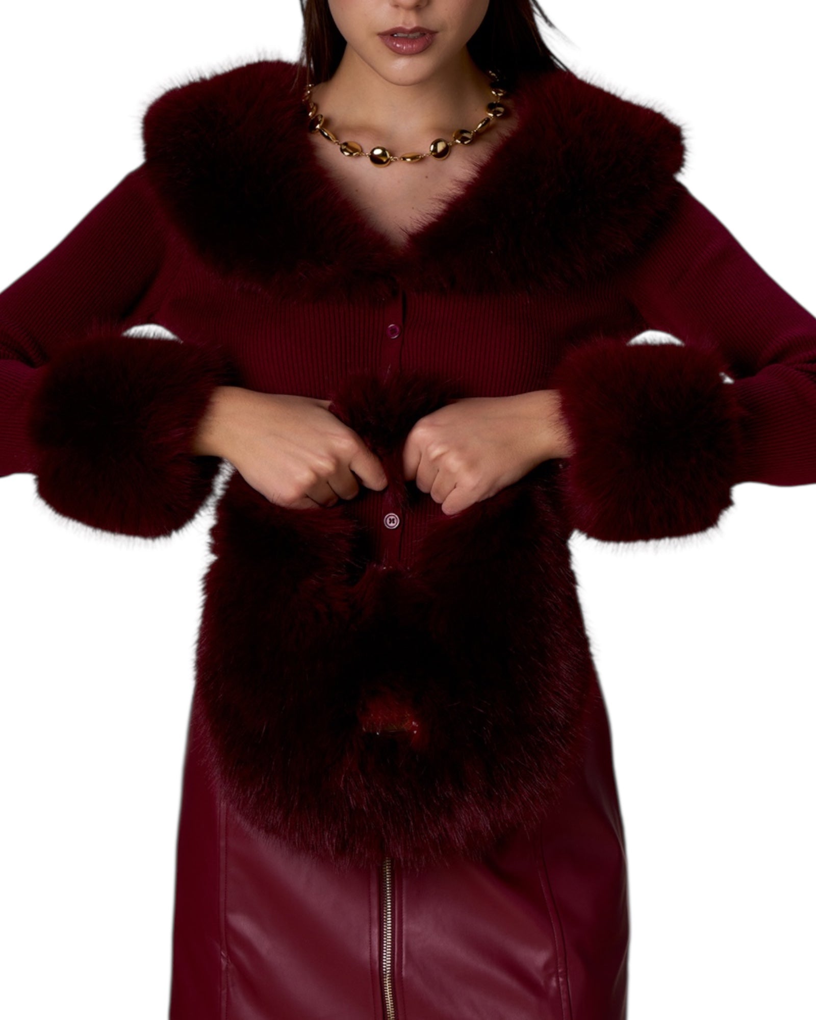 No Secrets - Faux Fur Bag Un Manico Bordeaux