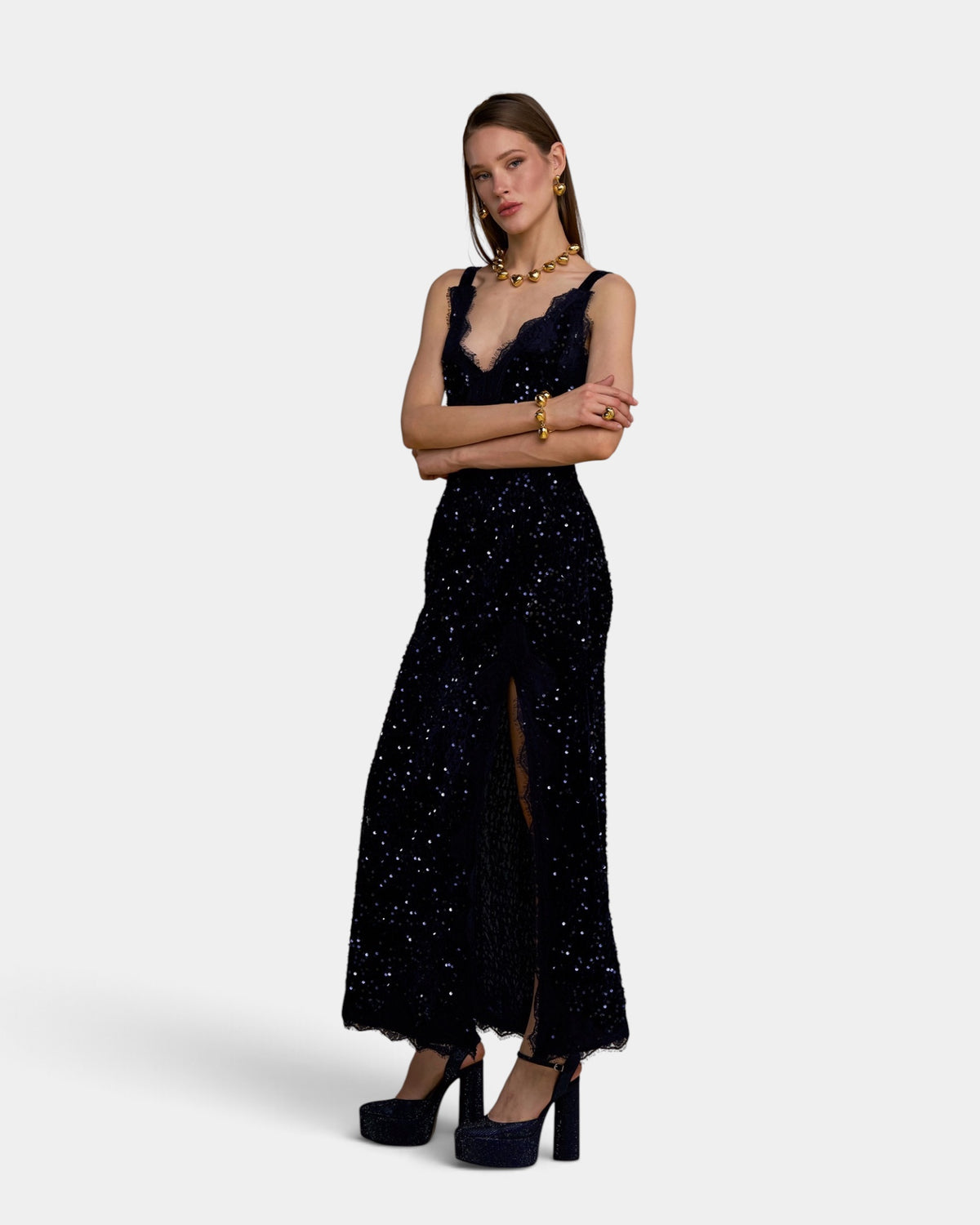 No Secrets - Abito Paillettes Blu Notte