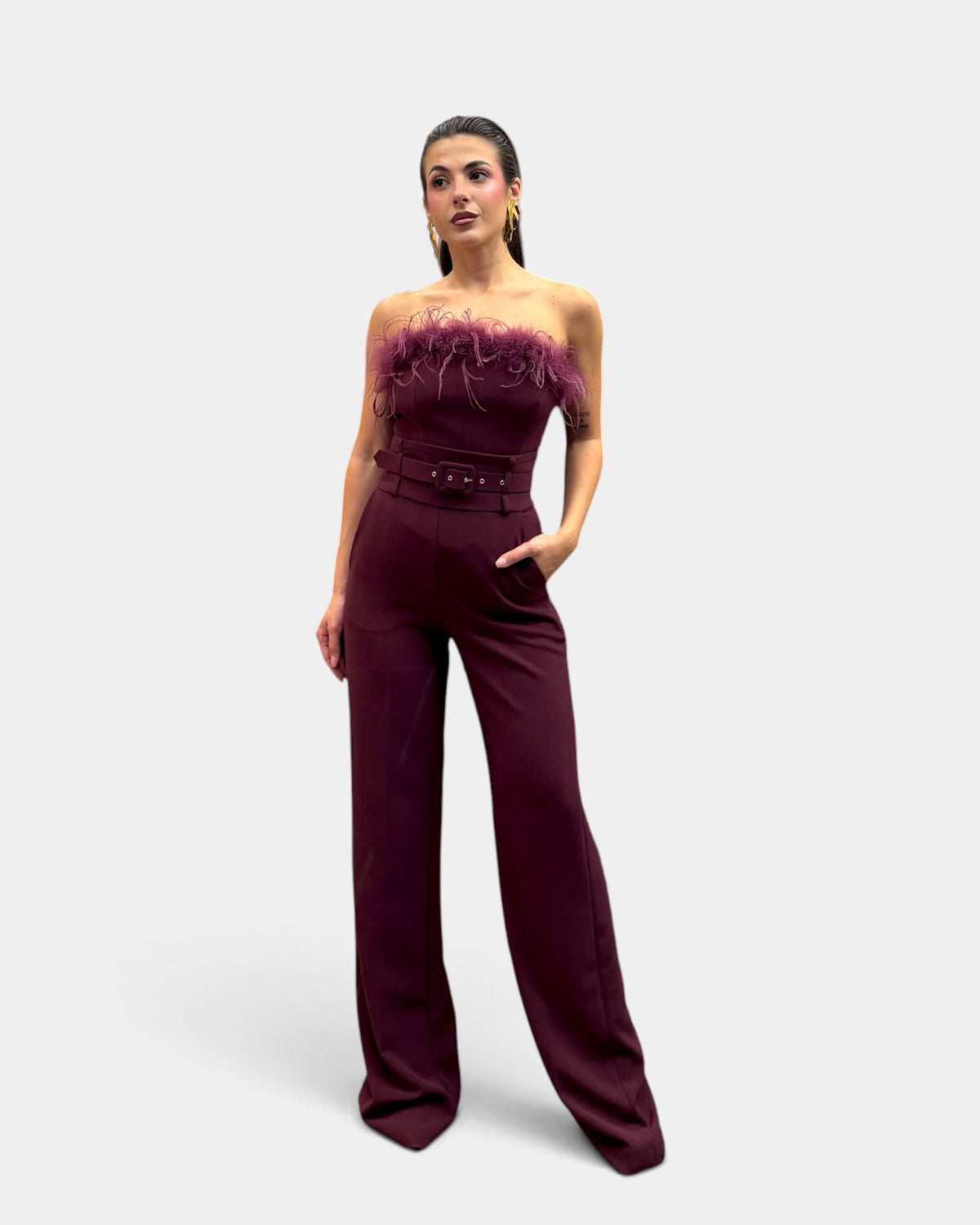 Dramée - Pantalone Crepe Elasticizzato Bordeaux