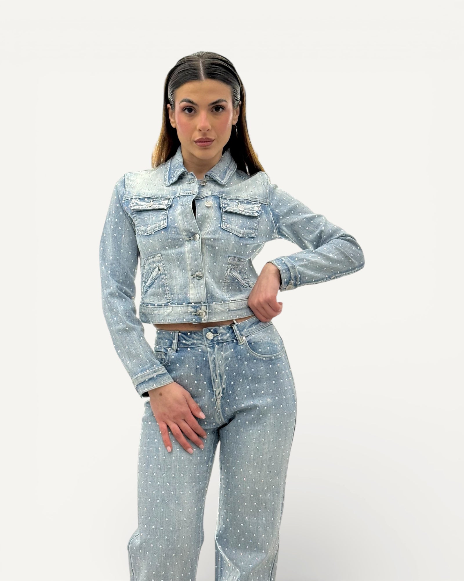 No Secrets - Giubbino Jeans Diamanti Rainbow Bleach