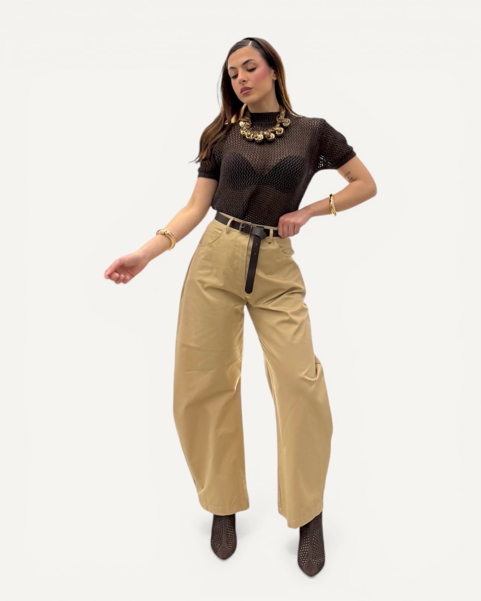 KikiSix - Pantalone Carrot Beige