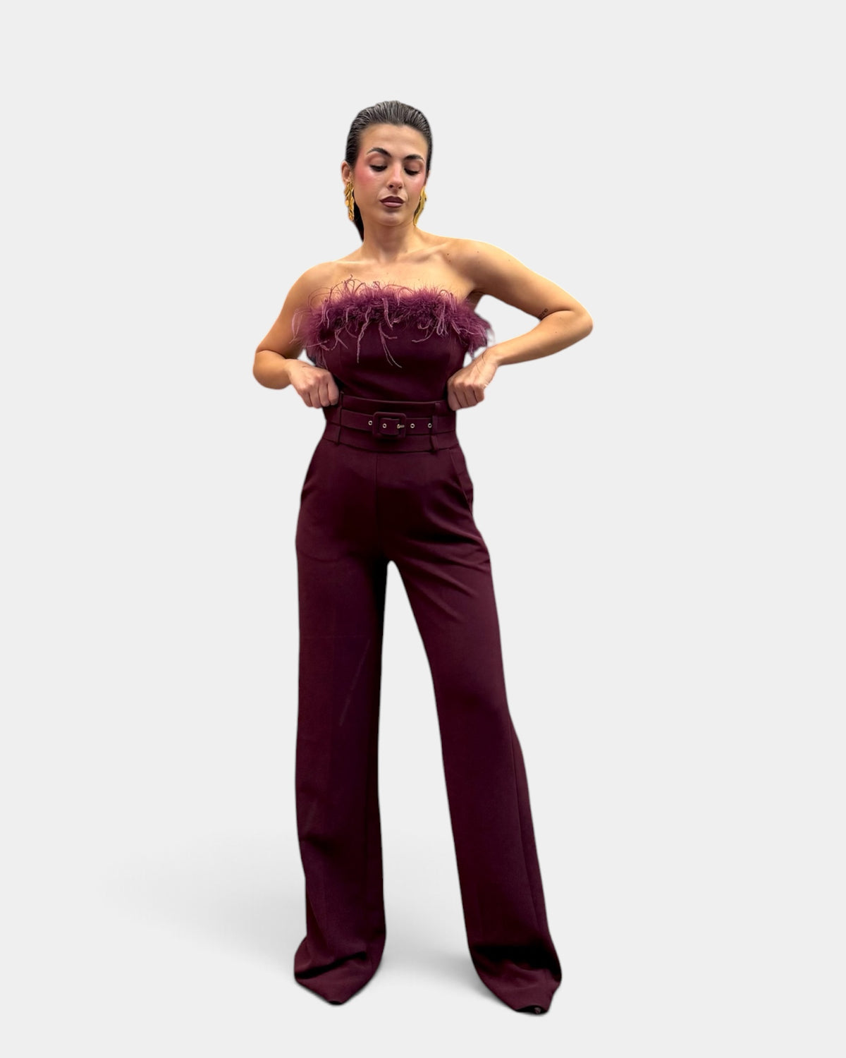 Dramée - Pantalone Crepe Elasticizzato Bordeaux