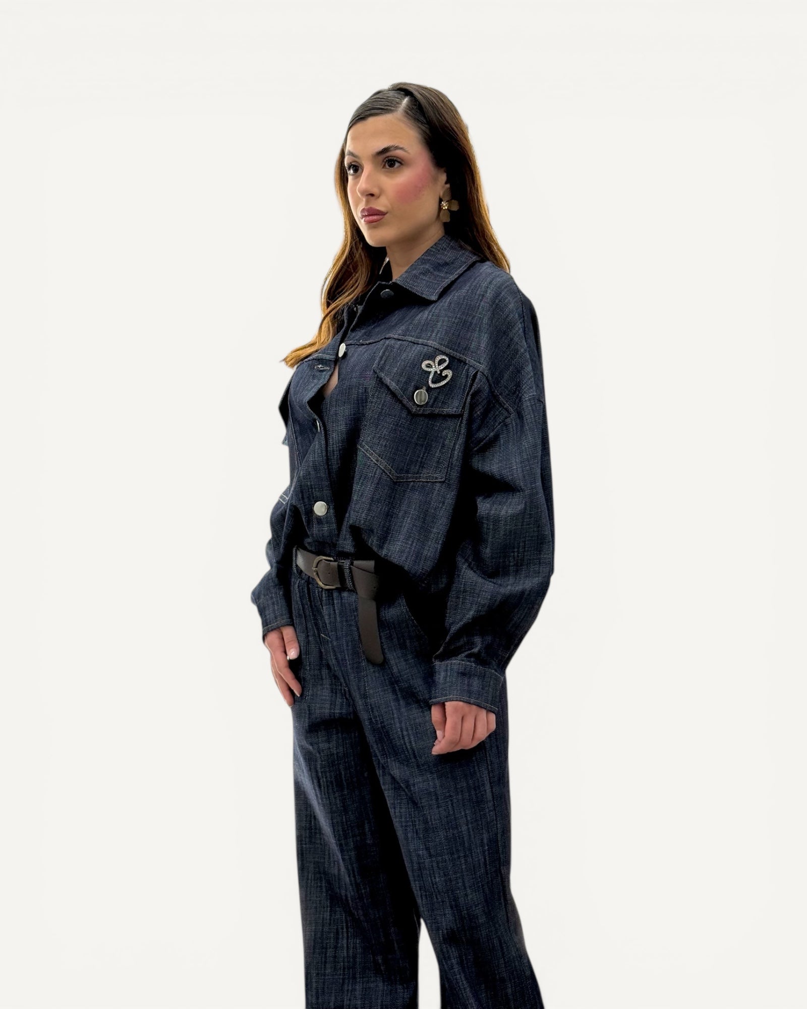 KikiSix - Bomber Jeans con Spilla