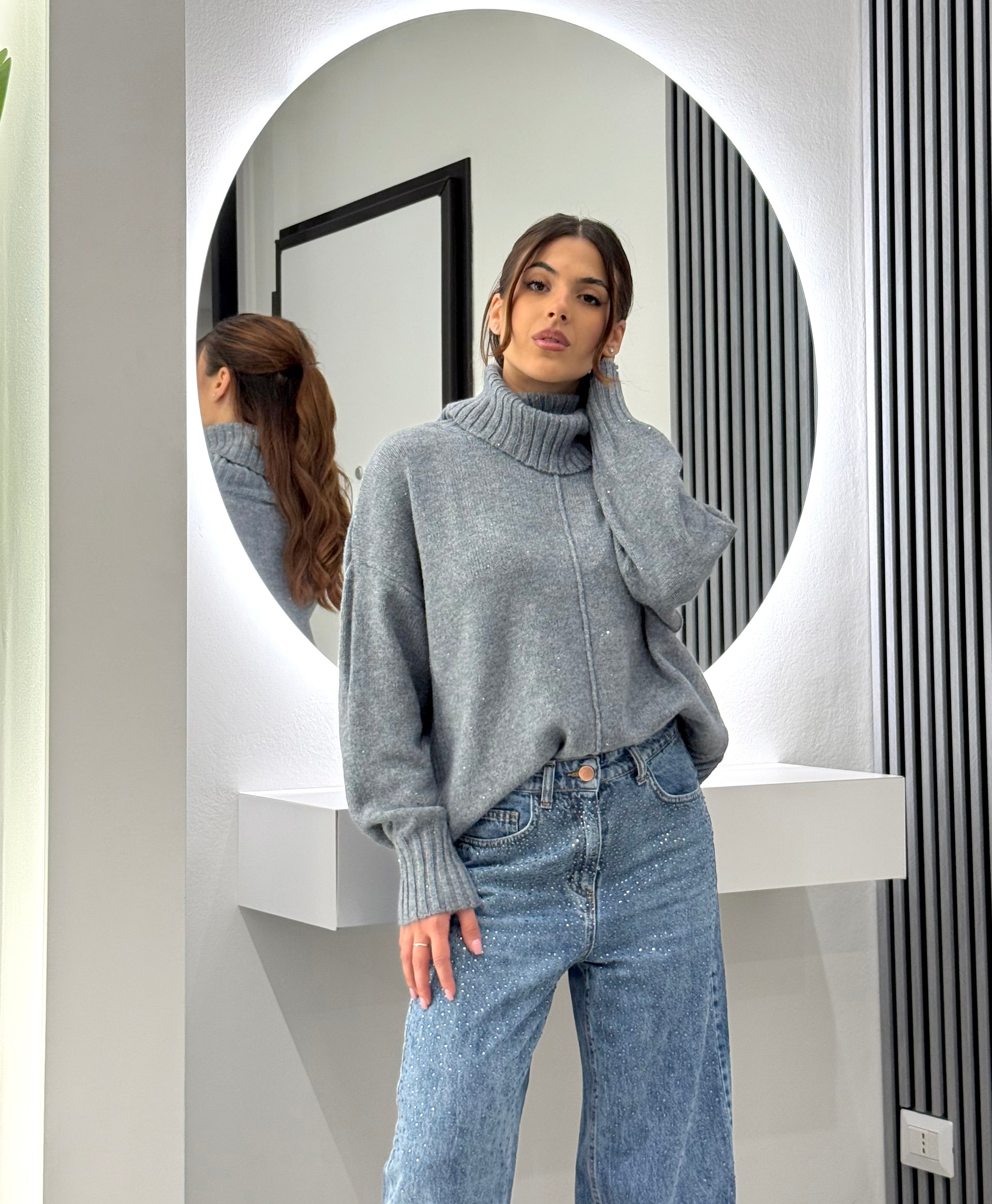 D'Elle Giulia Mastini - Maglia Collo Alto Grigia