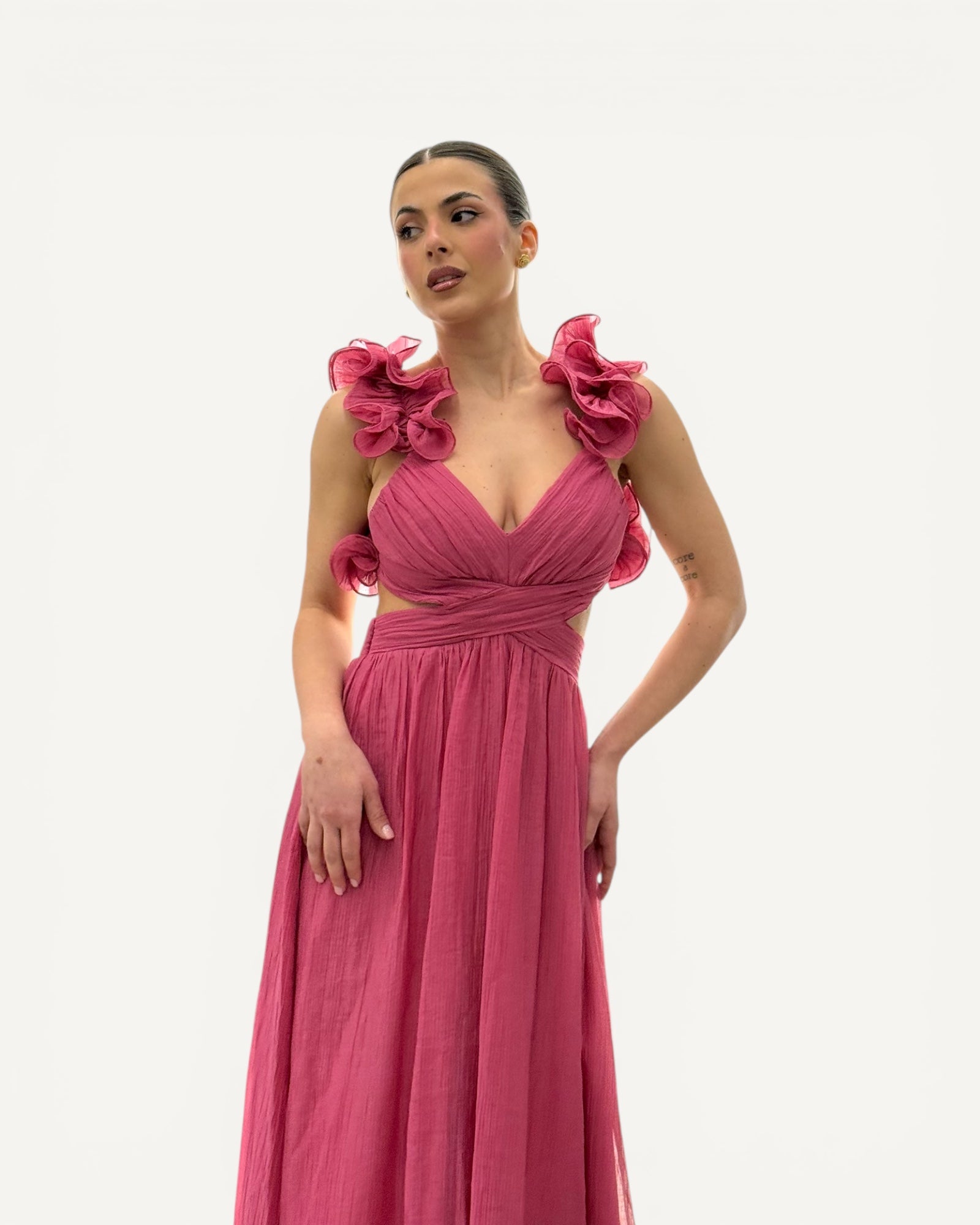 No Secrets - Abito Lungo Volant Sulle Spalle