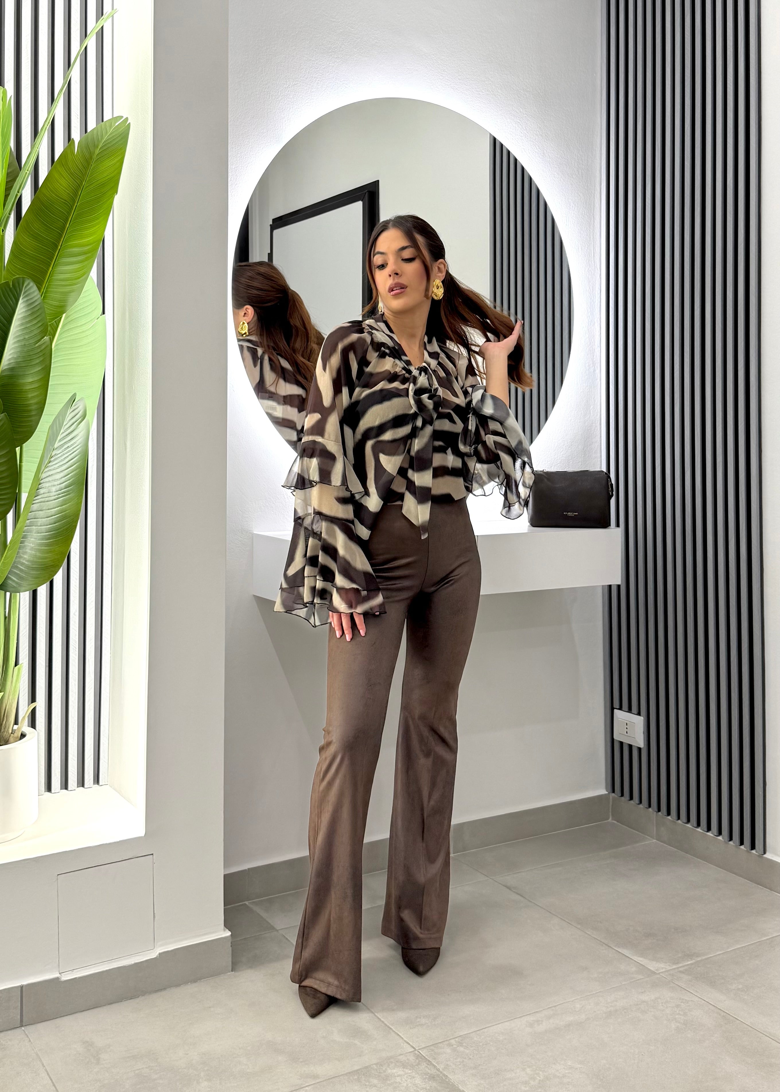 D'Elle Giulia Mastini - Pantalone Zampa Effetto Pelle Marrone