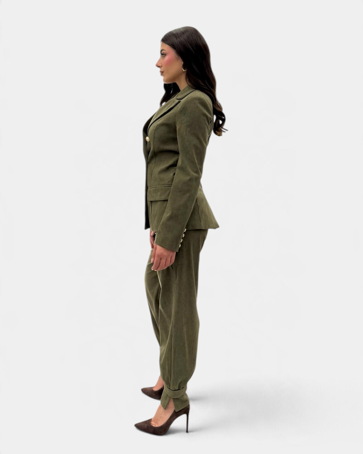Koralline - Pantalone Cargo in Velluto con Tasconi Verde Militare