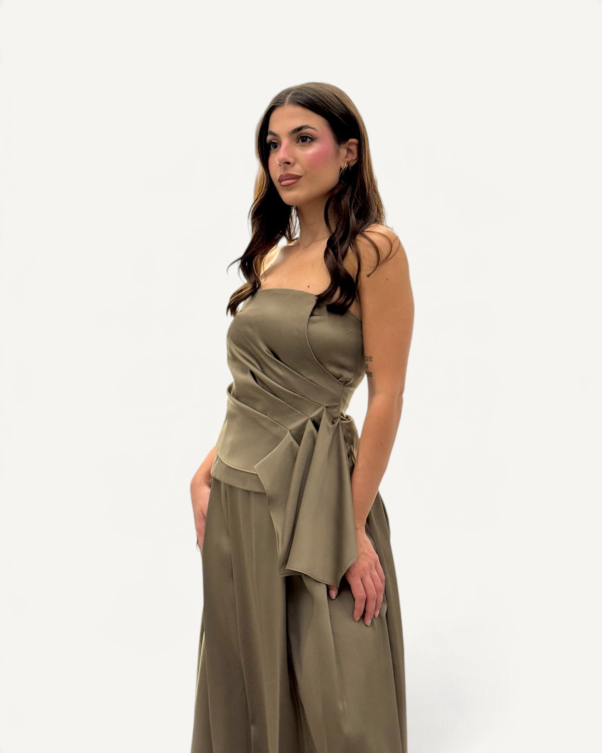 Koralline - Top Bustier in Raso Verde Militare