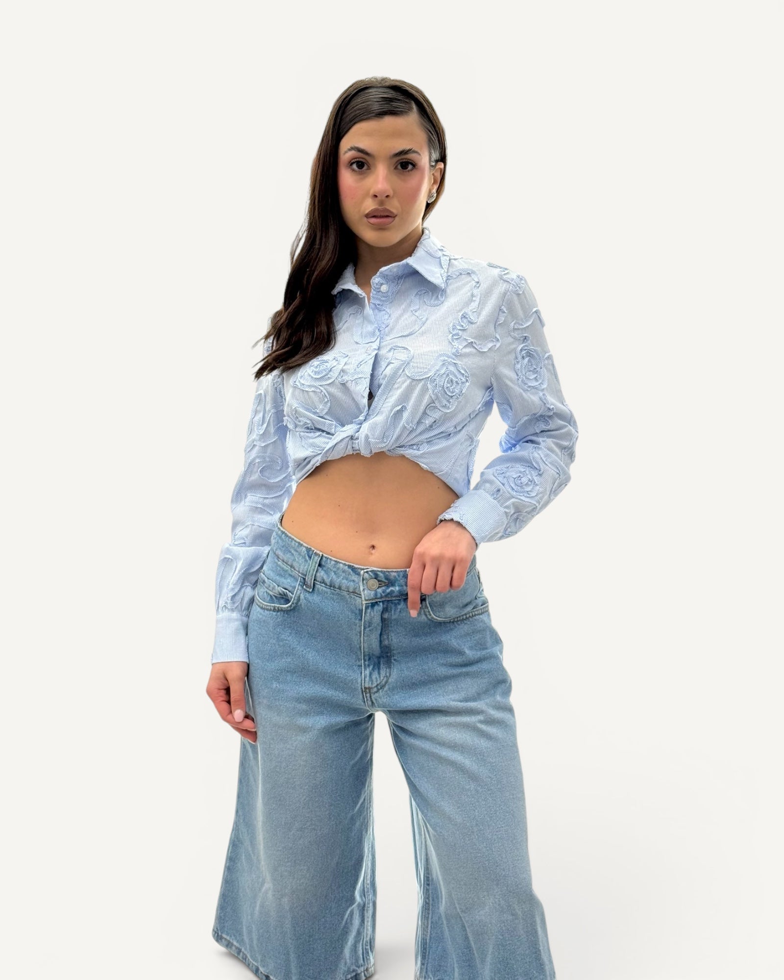 KikiSix - Camicia Rigata Ricamo