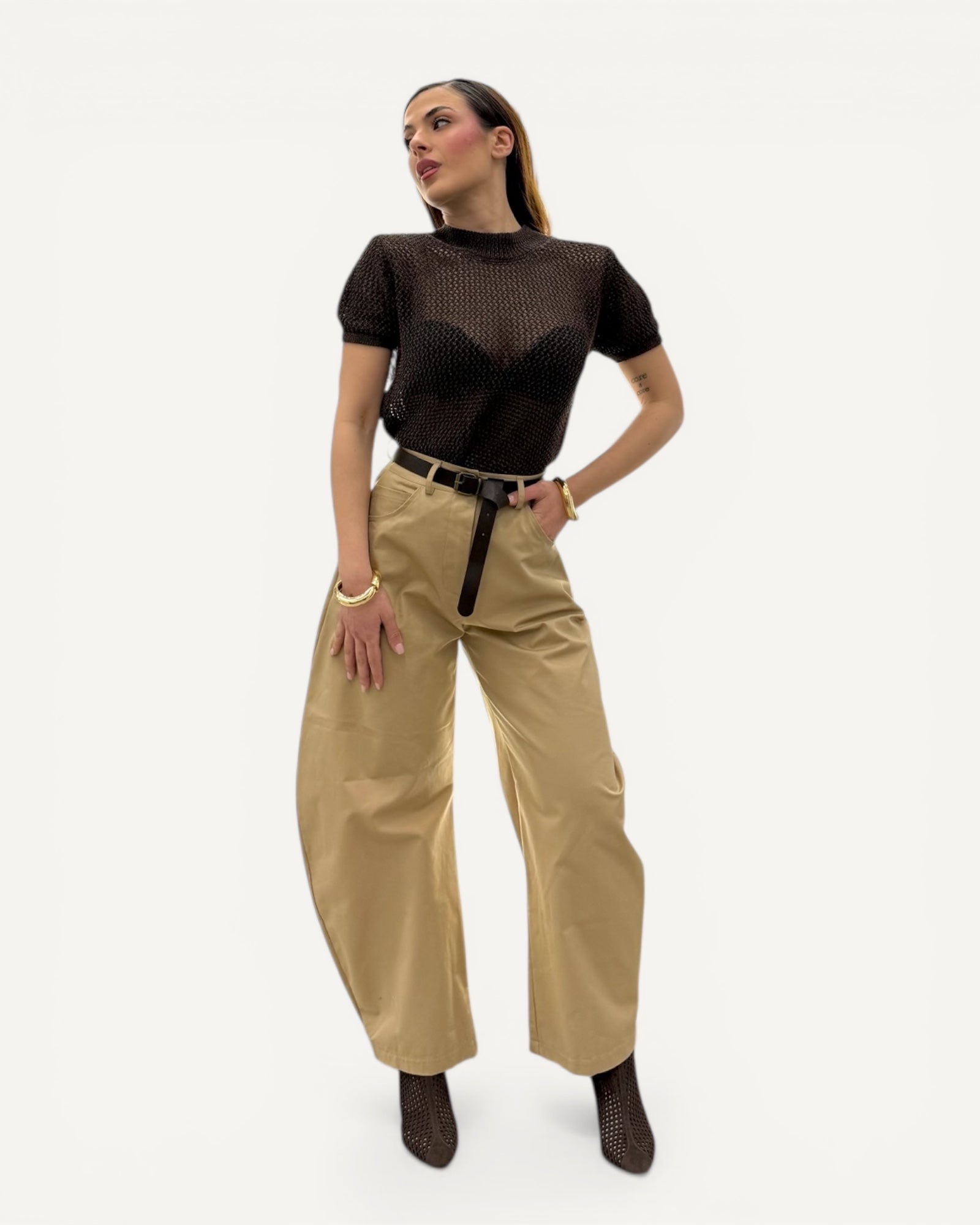 KikiSix - Pantalone Carrot Beige