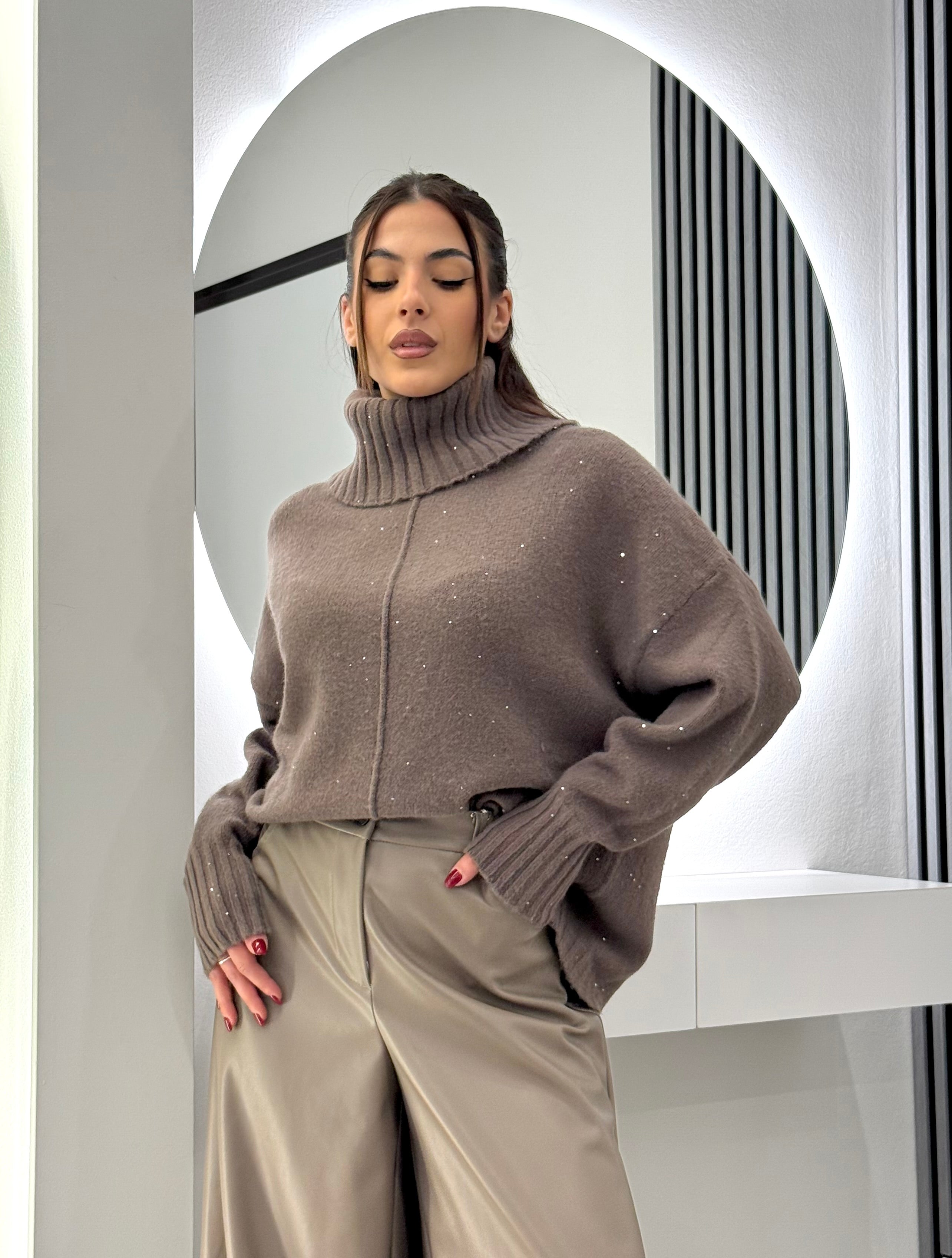 D'Elle Giulia Mastini - Maglia Collo Alto Taupe