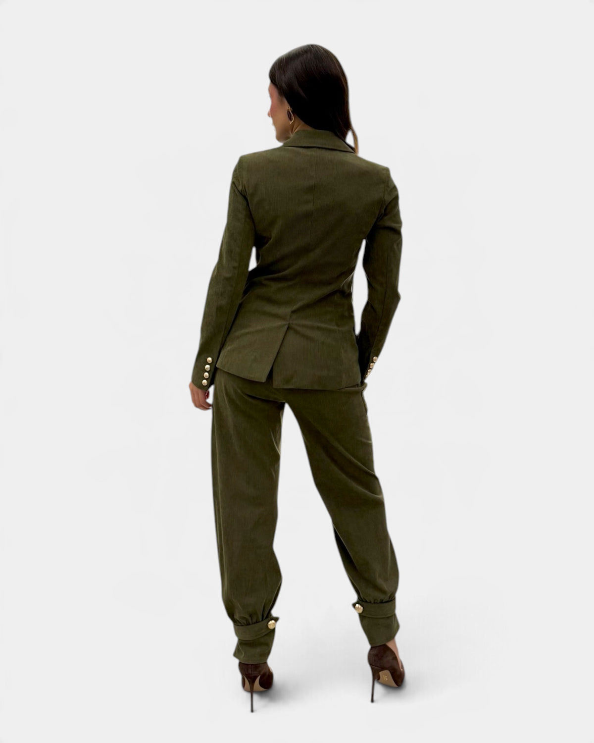 Koralline - Pantalone Cargo in Velluto con Tasconi Verde Militare