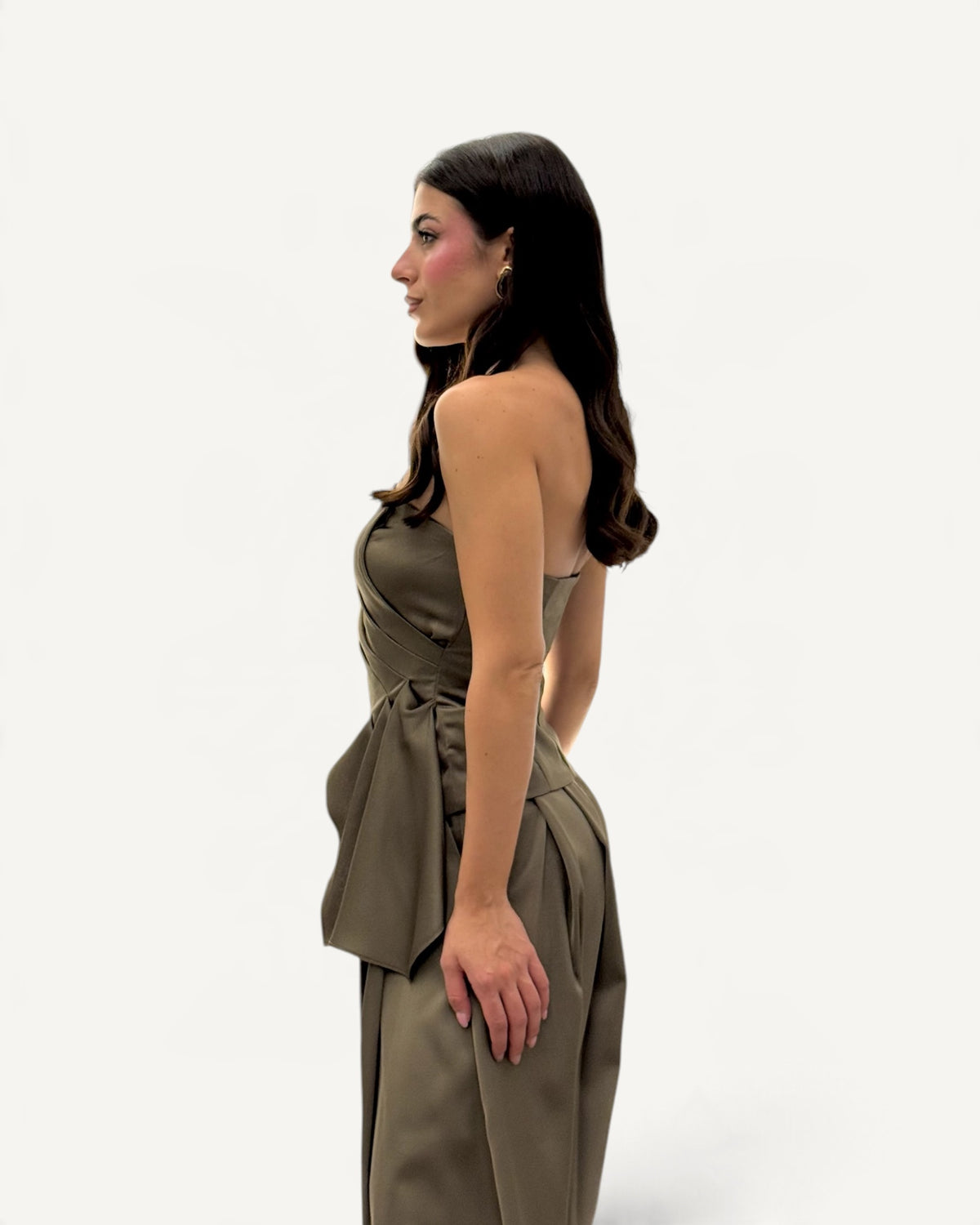 Koralline - Top Bustier in Raso Verde Militare