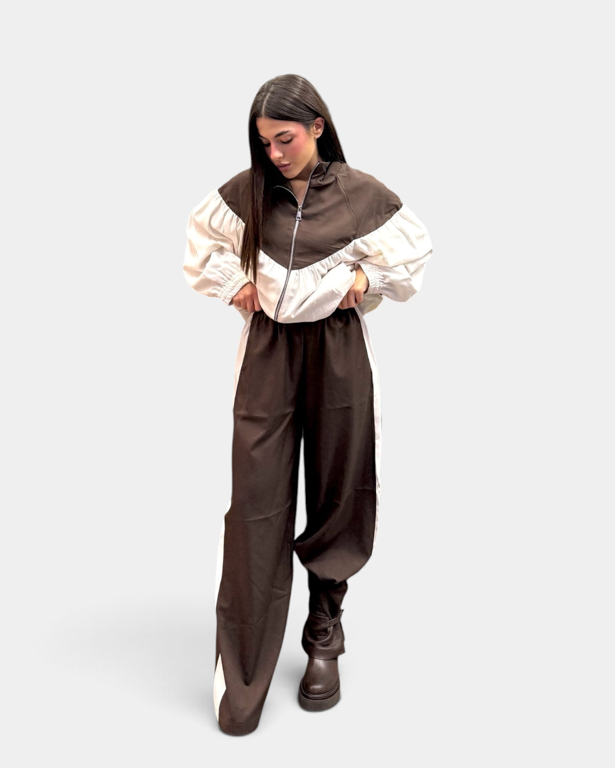 KikiSix - Pantalone Palazzo con Bande Laterali
