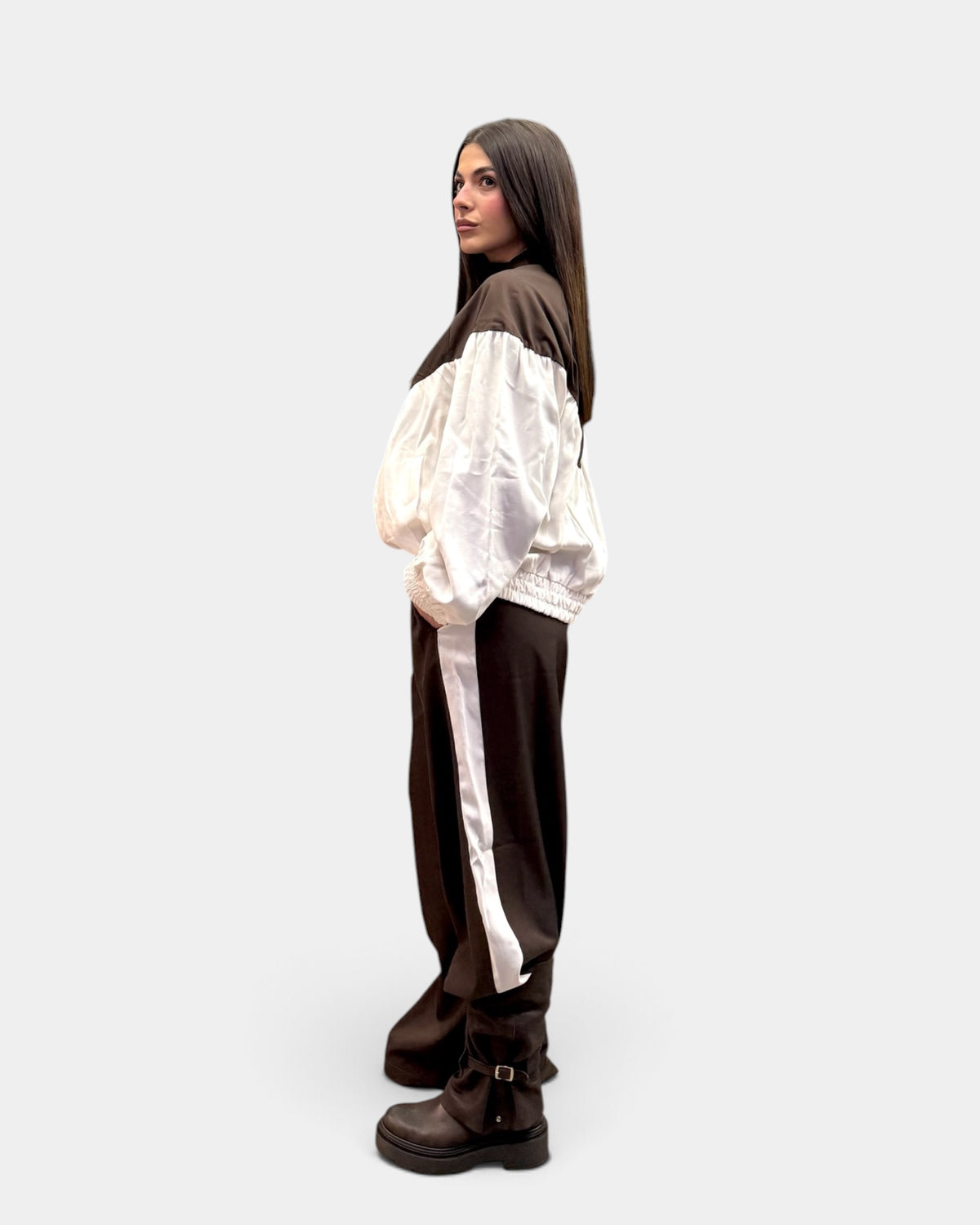 KikiSix - Pantalone Palazzo con Bande Laterali