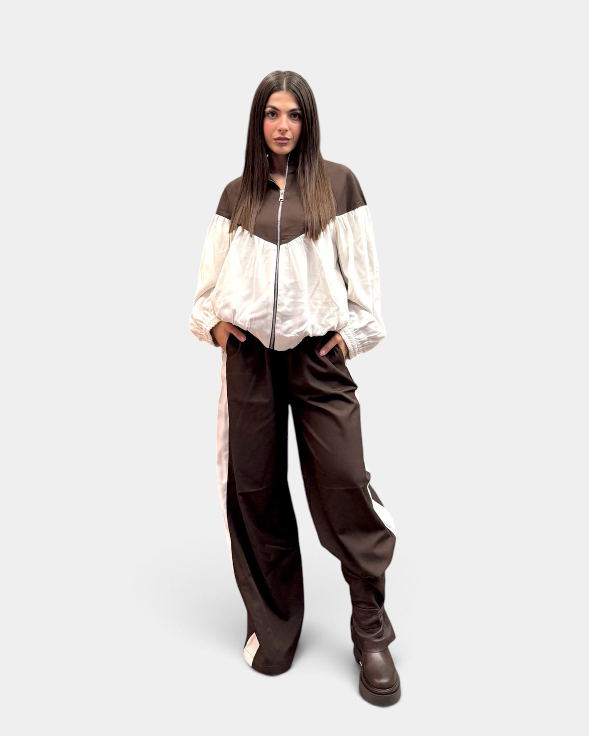 KikiSix - Pantalone Palazzo con Bande Laterali