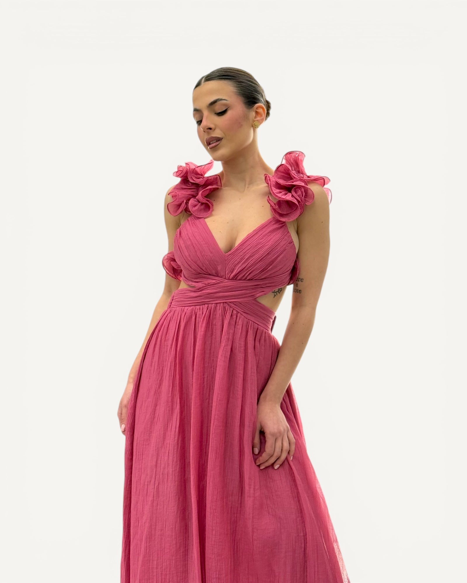 No Secrets - Abito Lungo Volant Sulle Spalle