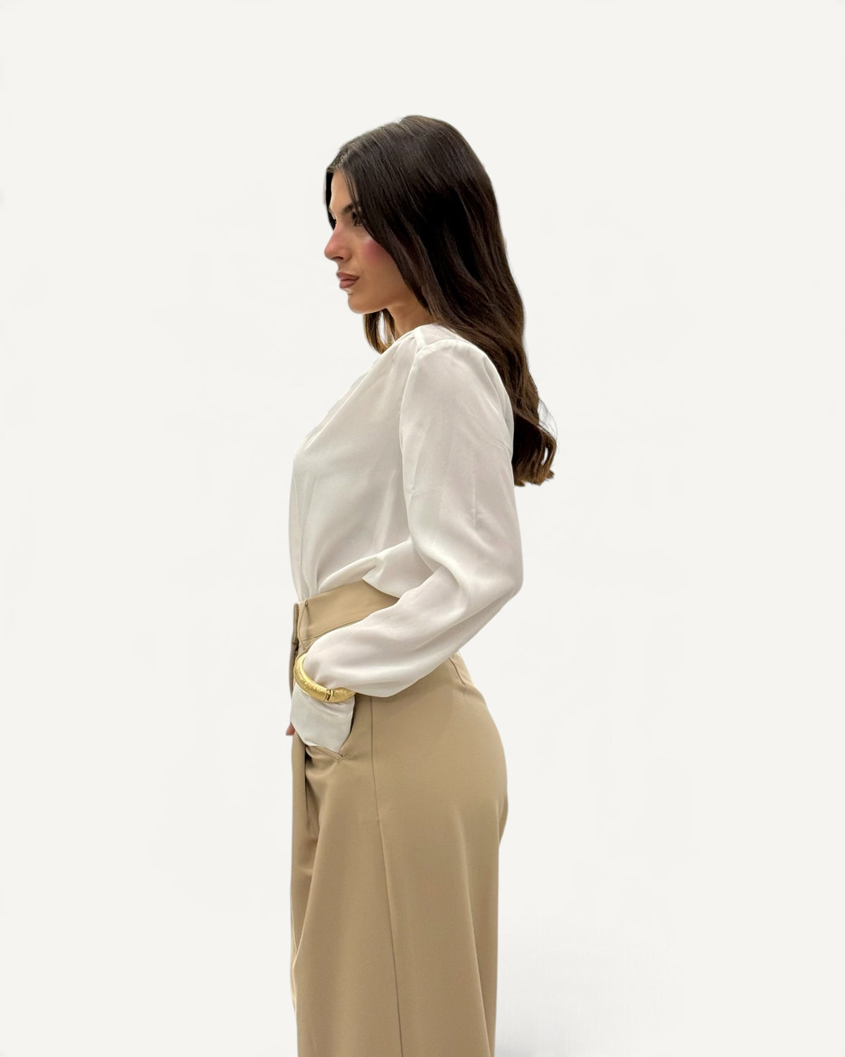 Koralline - Blusa Basic con Scollo a V Bianca