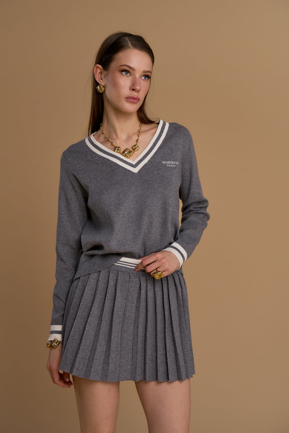 No Secrets - Maglia V Tennis Grigia