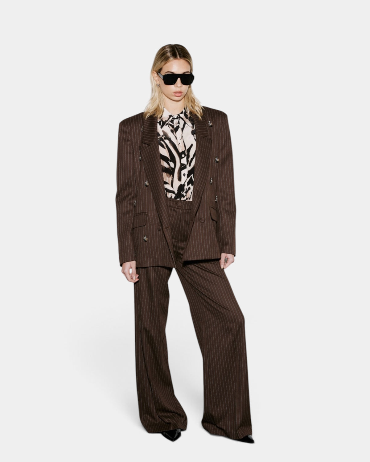 Dramée - Pantalone Palazzo Gessato Marrone