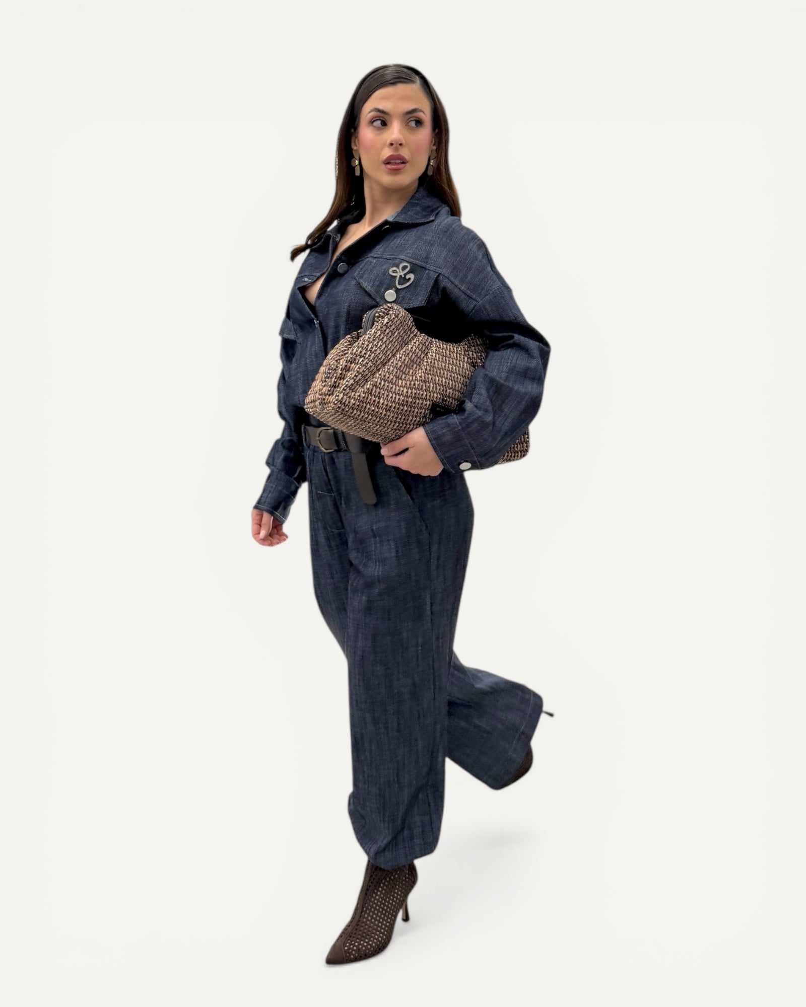 KikiSix - Pantalone Palazzo Denim Scuro