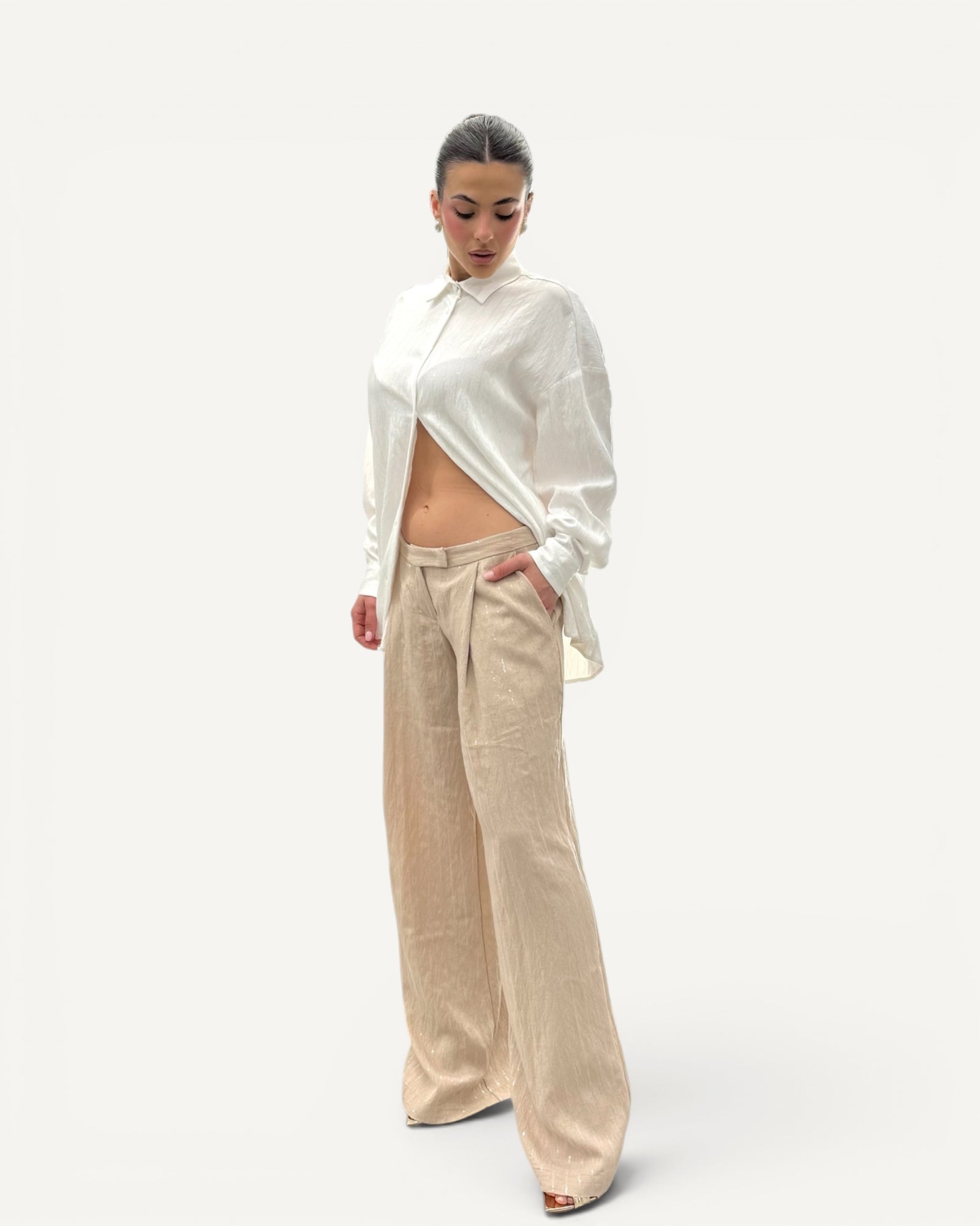 Silence Limited - Pantalone Misto Lino Gessato Paillettes