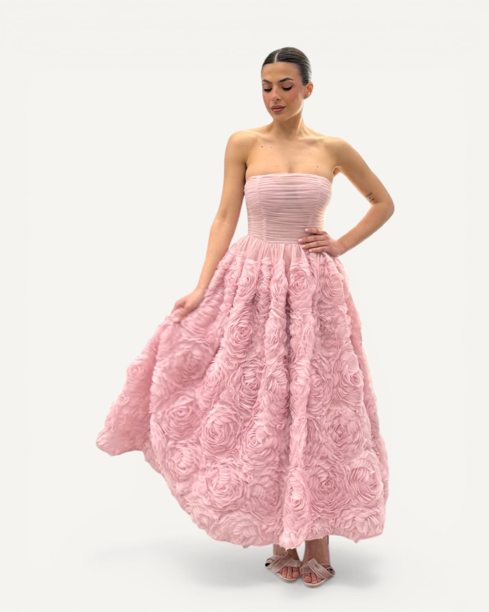 No Secrets - Abito Midi con Rose e Tulle
