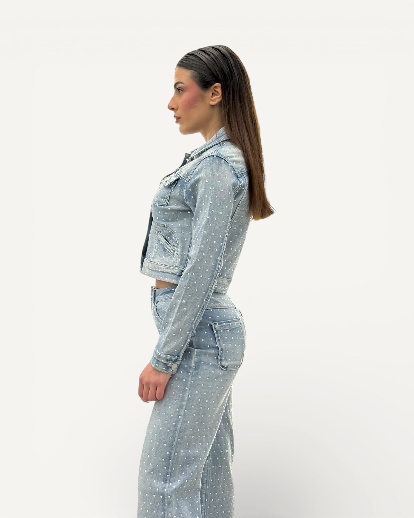 No Secrets - Giubbino Jeans Diamanti Rainbow Bleach