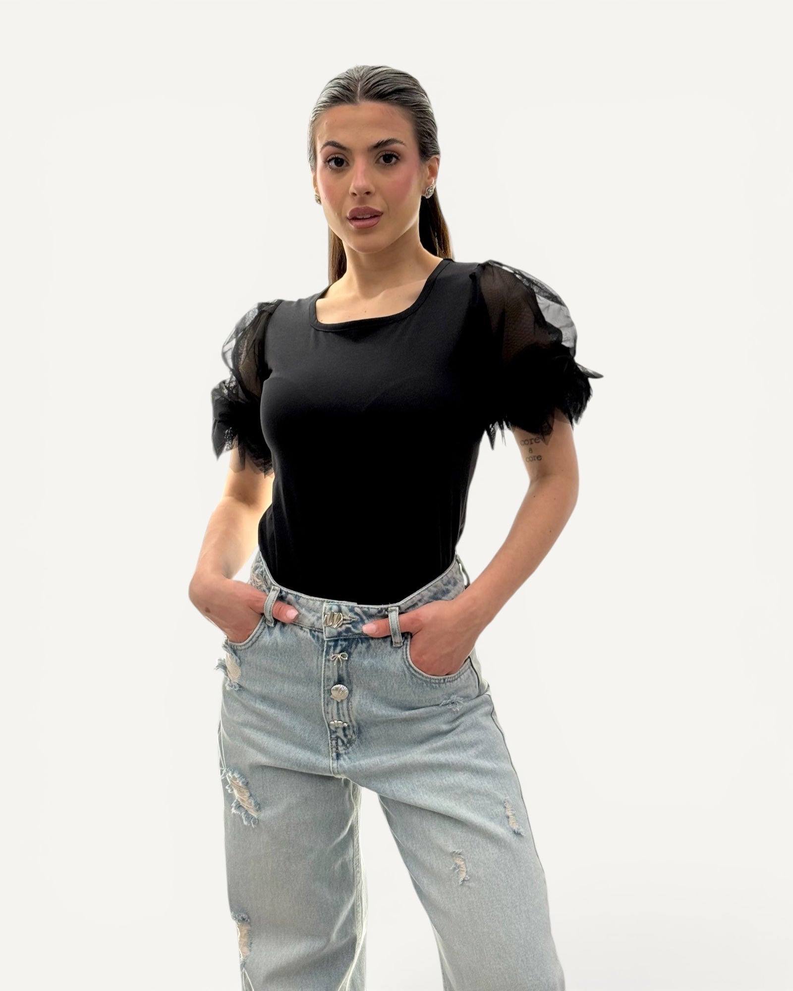 No Secrets - T-Shirt Maniche Tulle