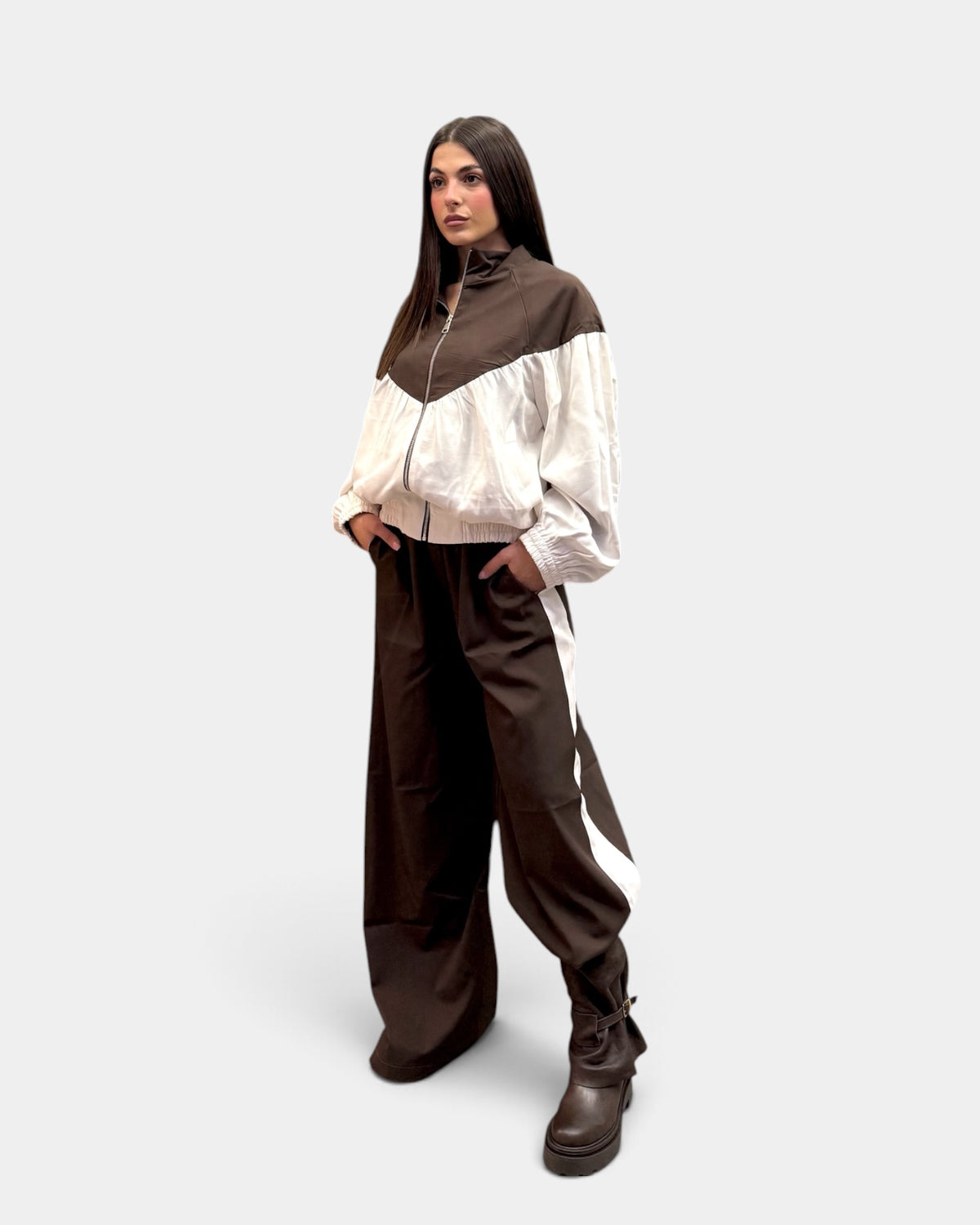 KikiSix - Pantalone Palazzo con Bande Laterali