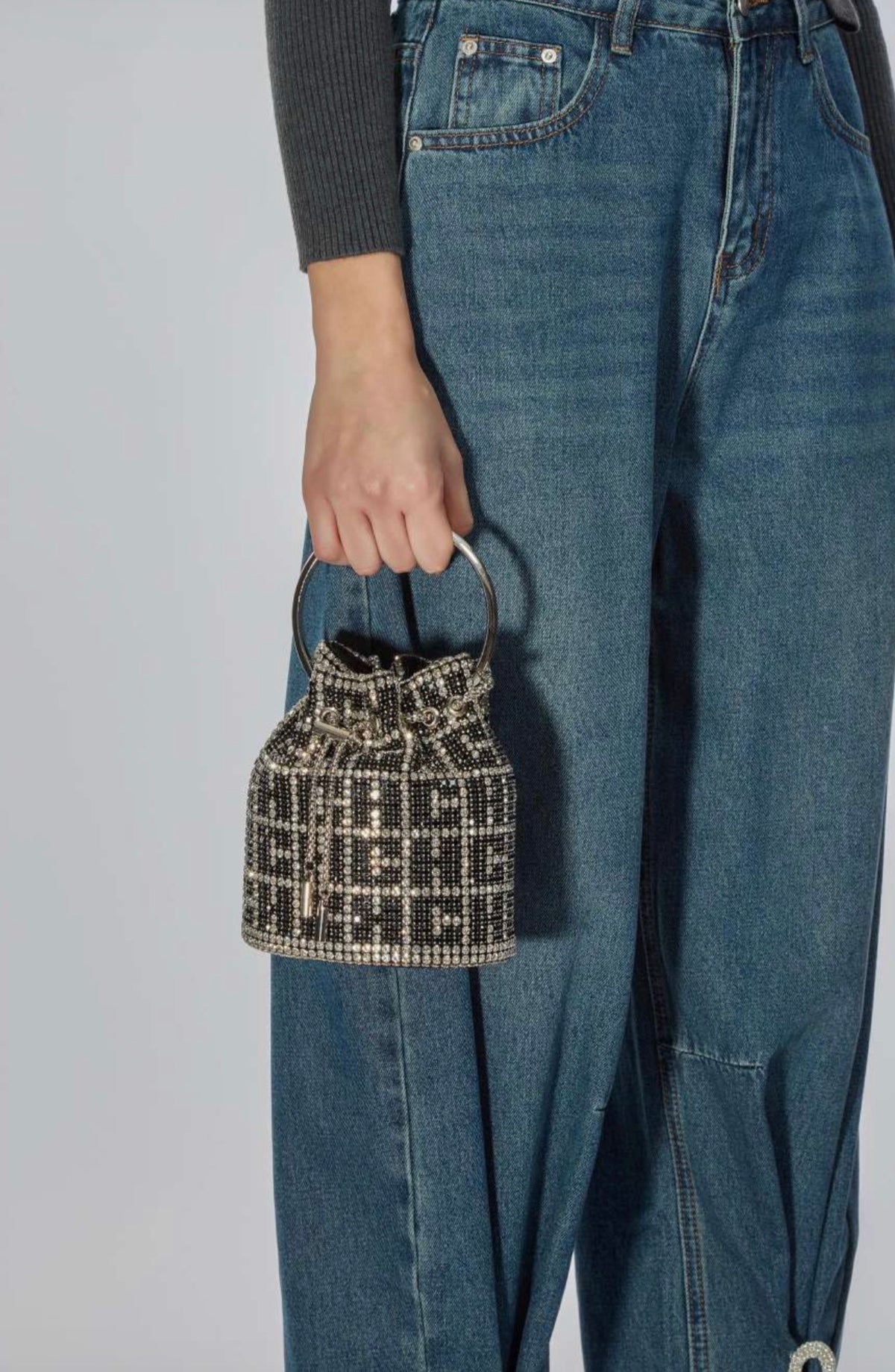 TPN - Mini Borsa Bozeman Secchiello Strass Argento