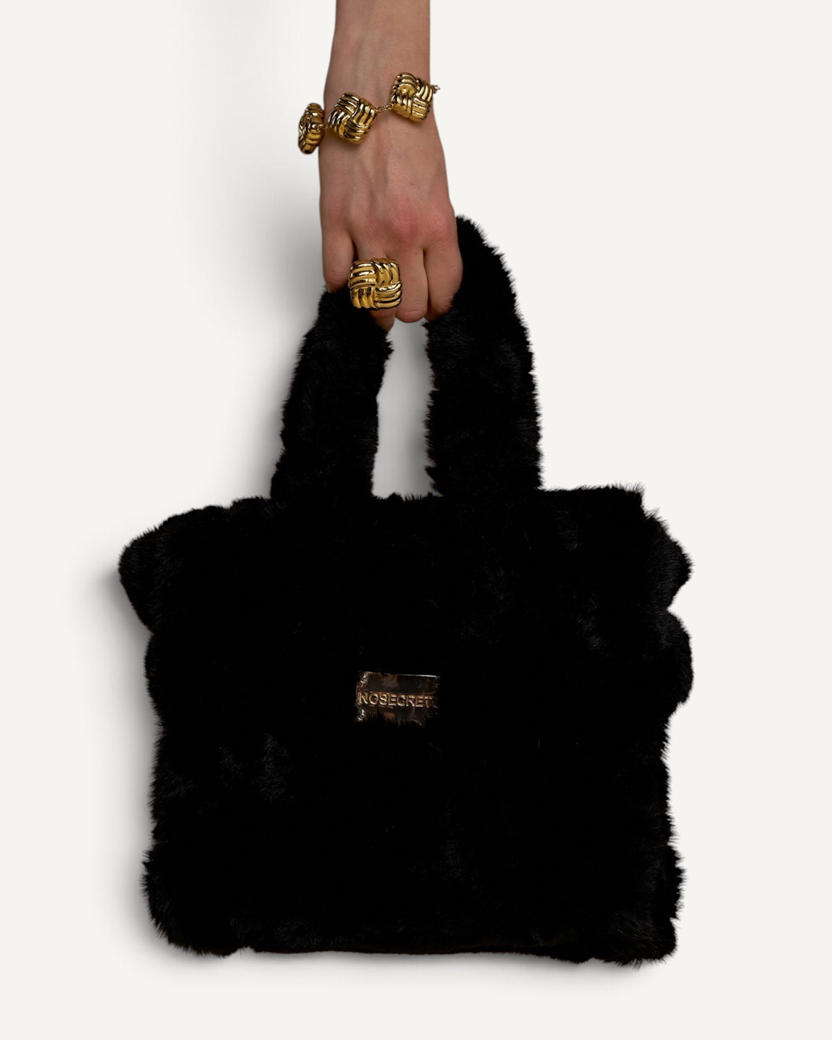 No Secrets - Tote Bag Simil Pelliccia Nera