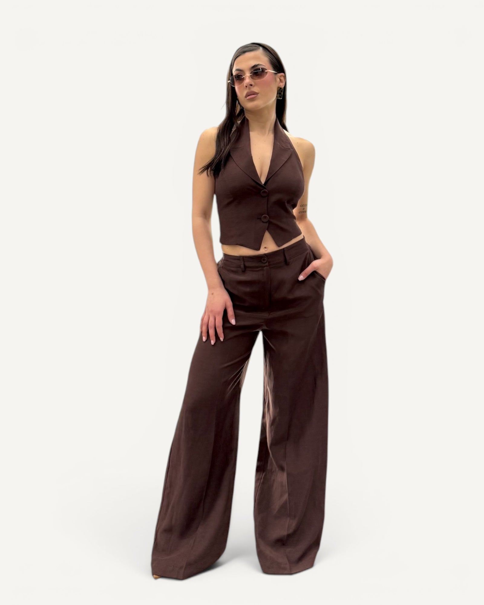 Hanita Couture – Pantalone Palazzo Ebano a Vita Alta