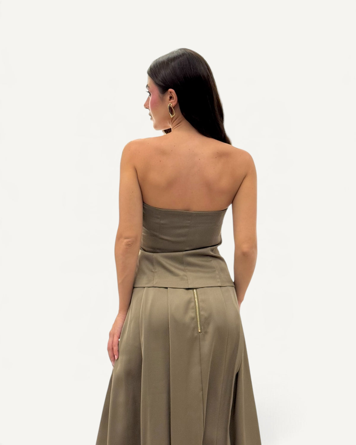 Koralline - Top Bustier in Raso Verde Militare