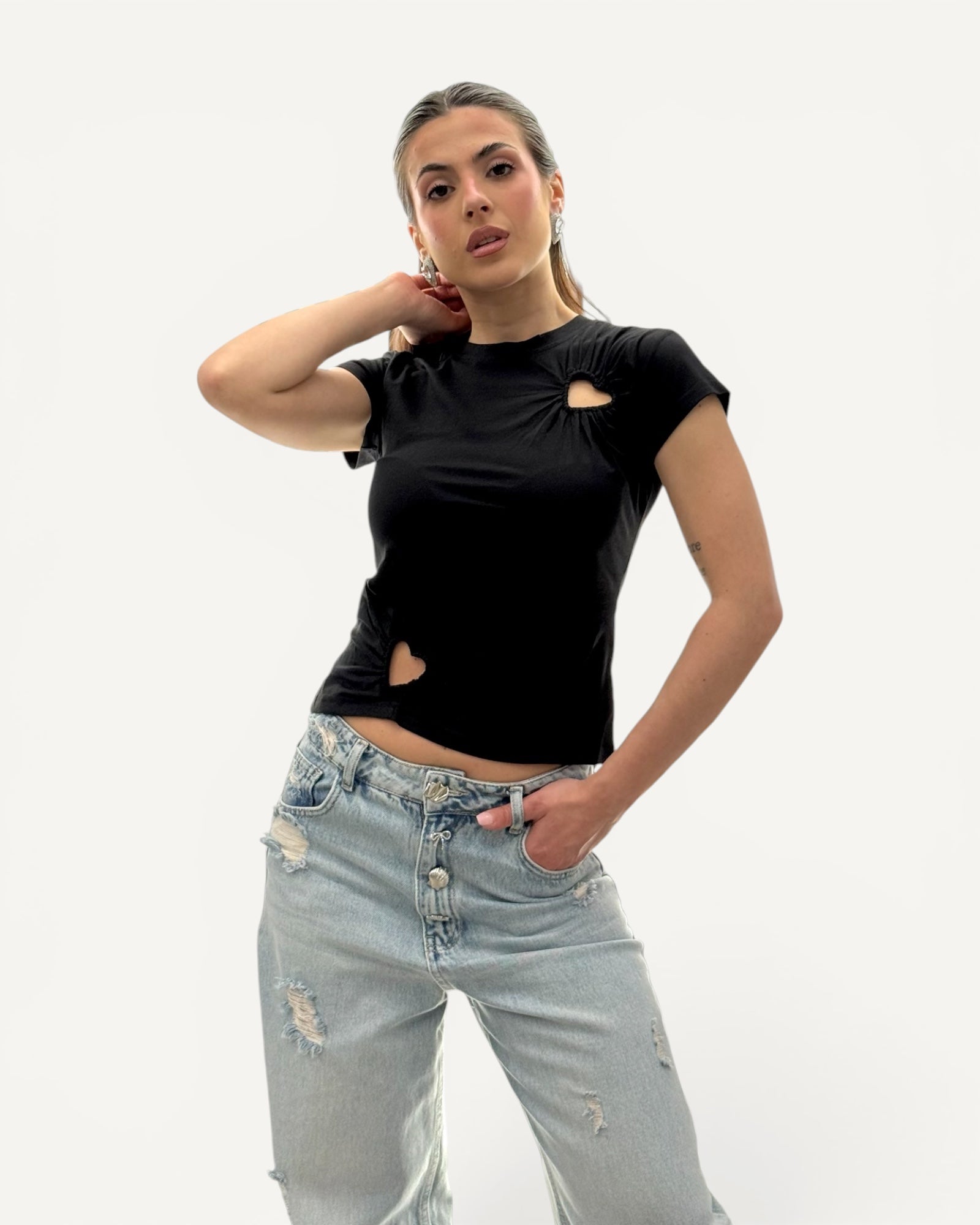 No Secrets - T-Shirt Nera Cuori