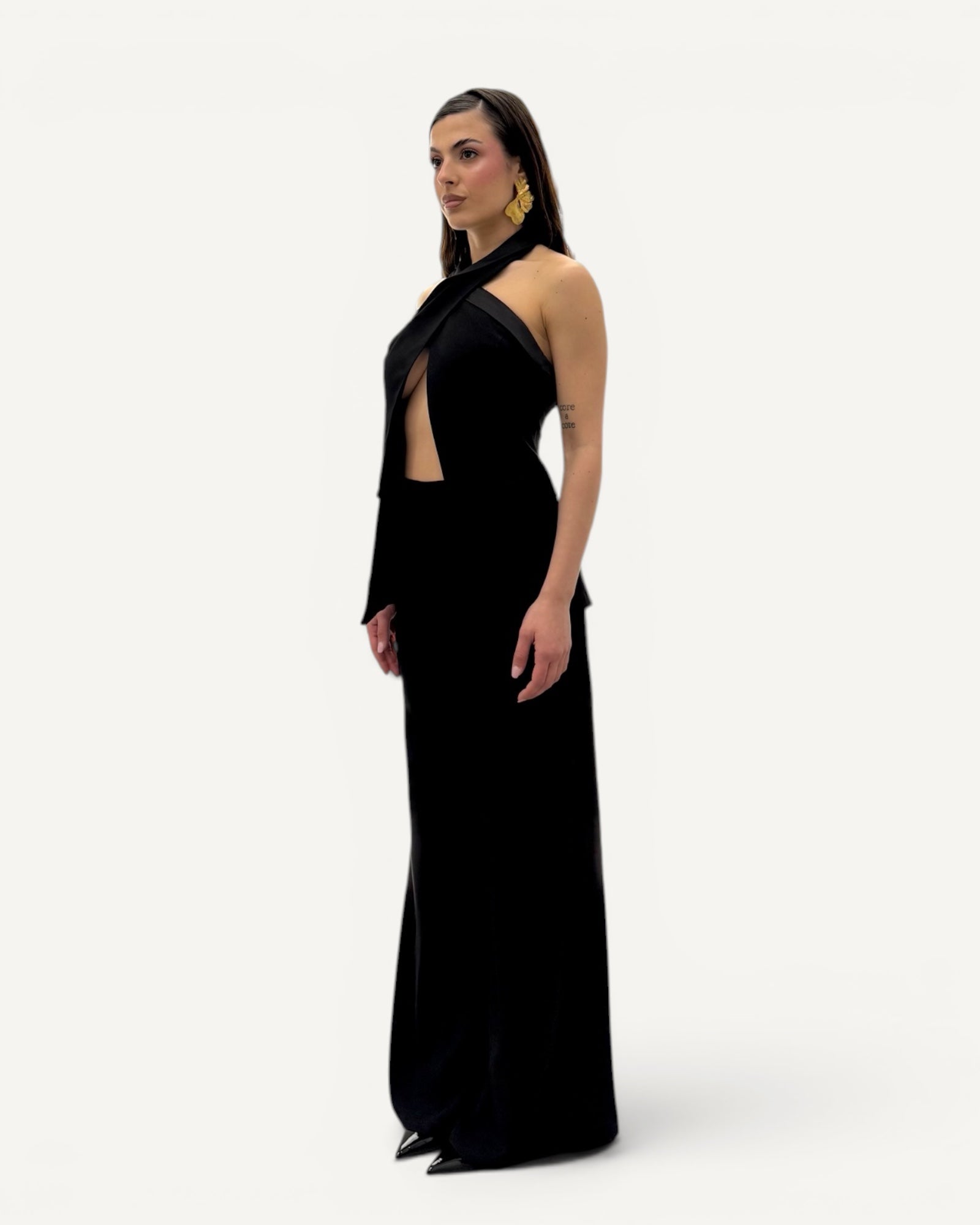 Hanita Couture – Pantalone Palazzo con Bande Laterali in Raso Smoking